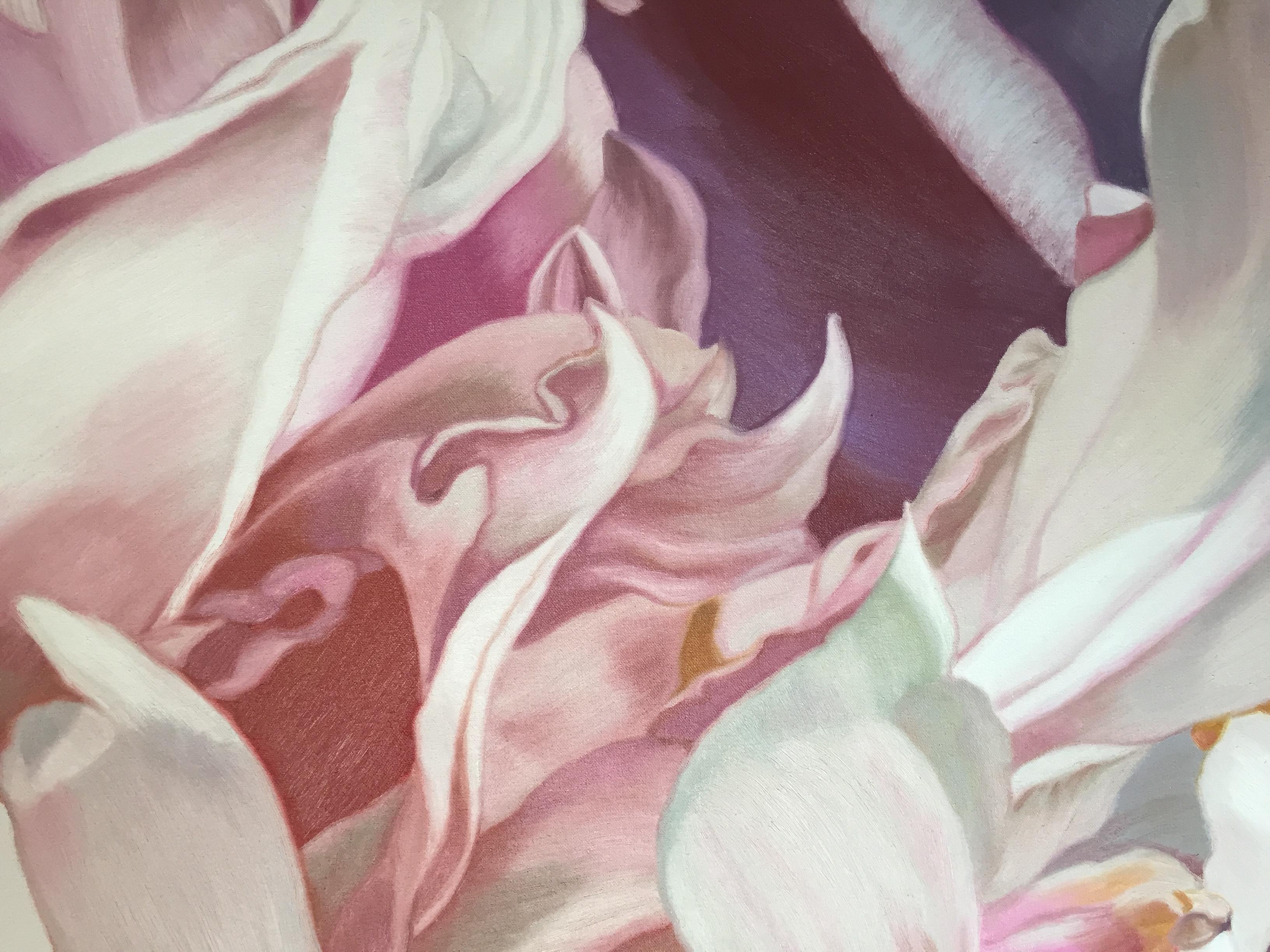 Becky's Peony 4 (floral painting, realist, pastels, flower, oil painting, canvas - Painting by Chloe Hedden