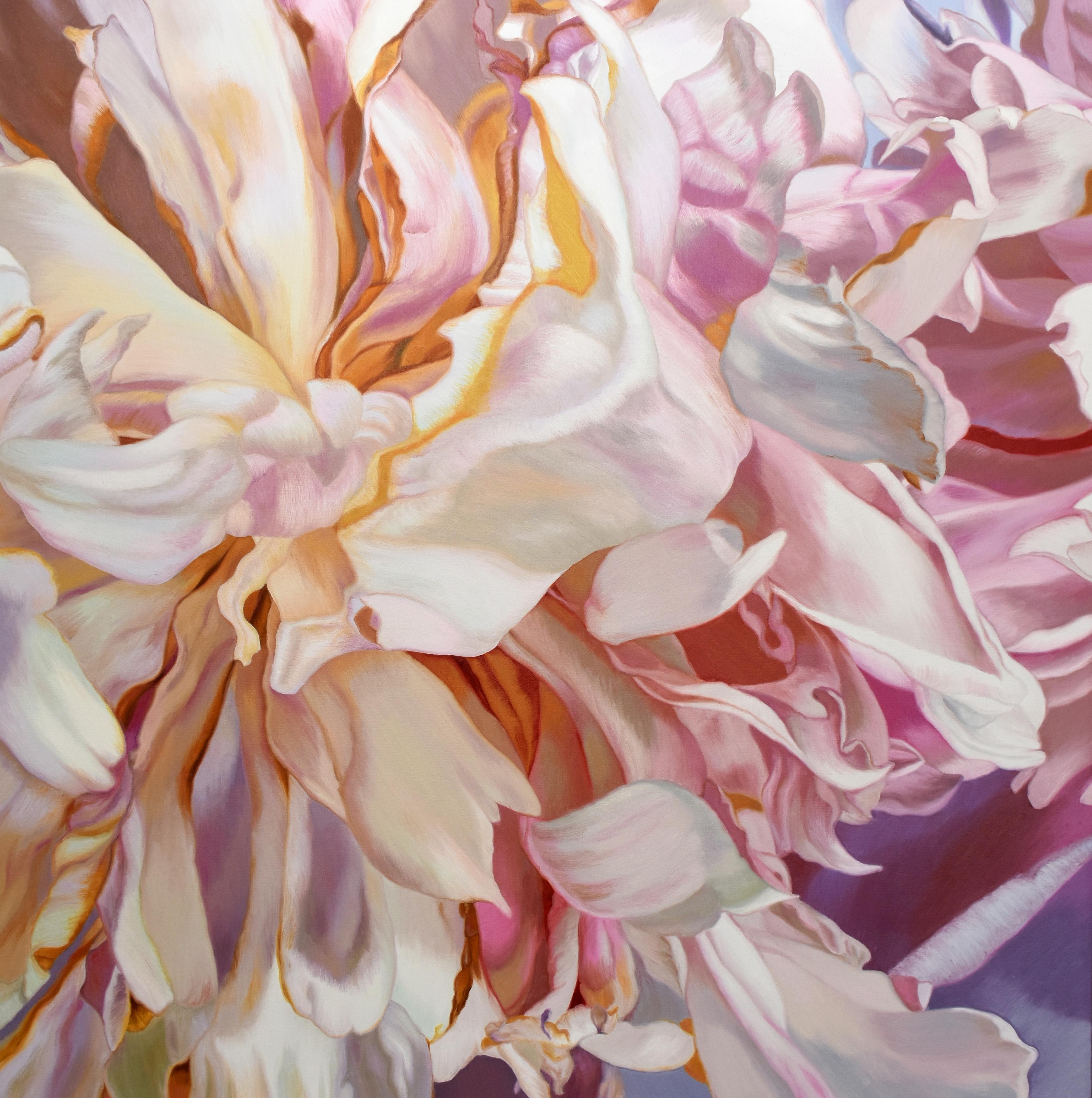 Chloe Hedden Still-Life Painting - Becky's Peony 4 (floral painting, realist, pastels, flower, oil painting, canvas
