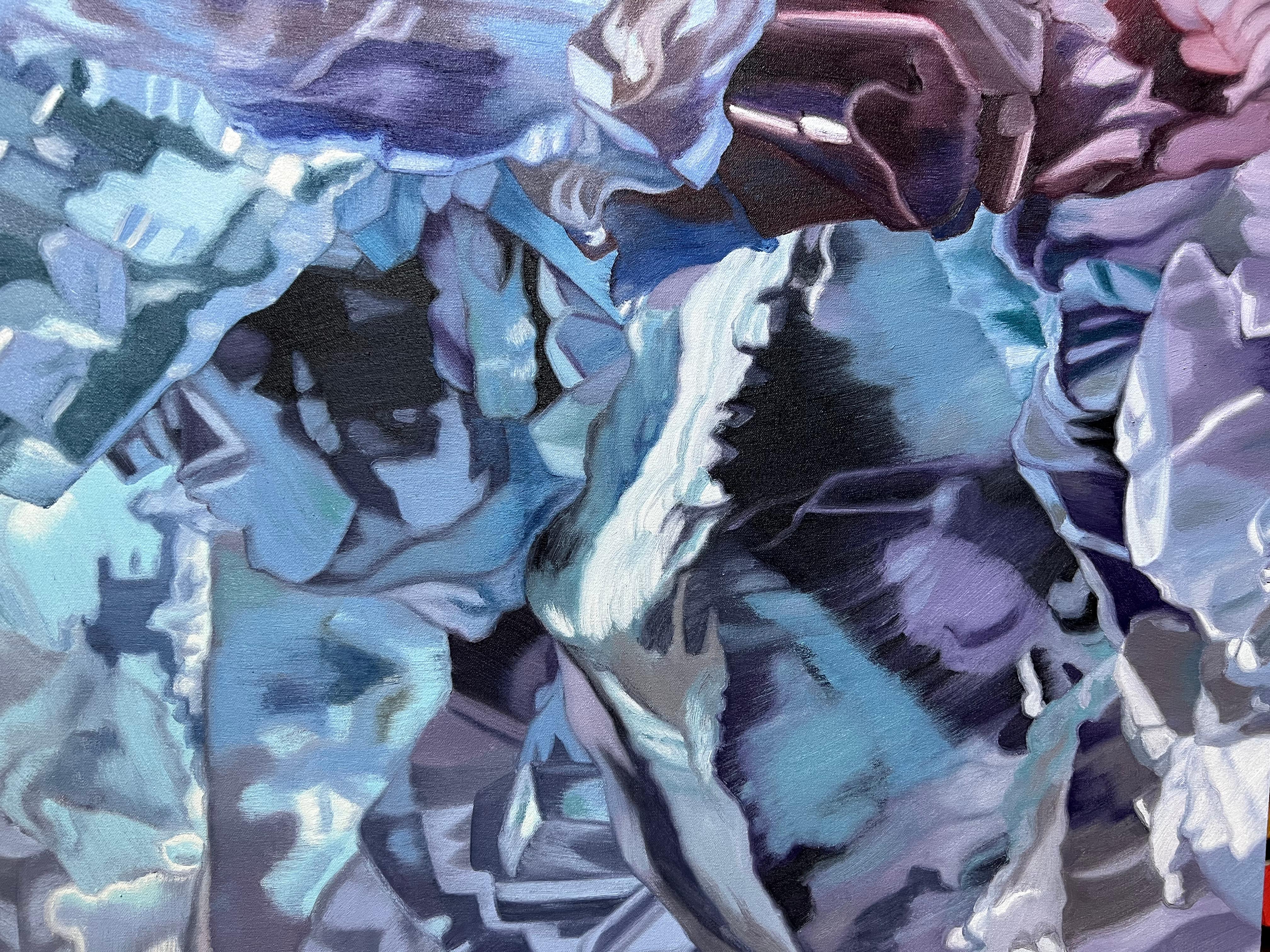 Fluorite bleue (pastels cristaux réaliste minéraux précieux peinture à l'huile toile) en vente 8
