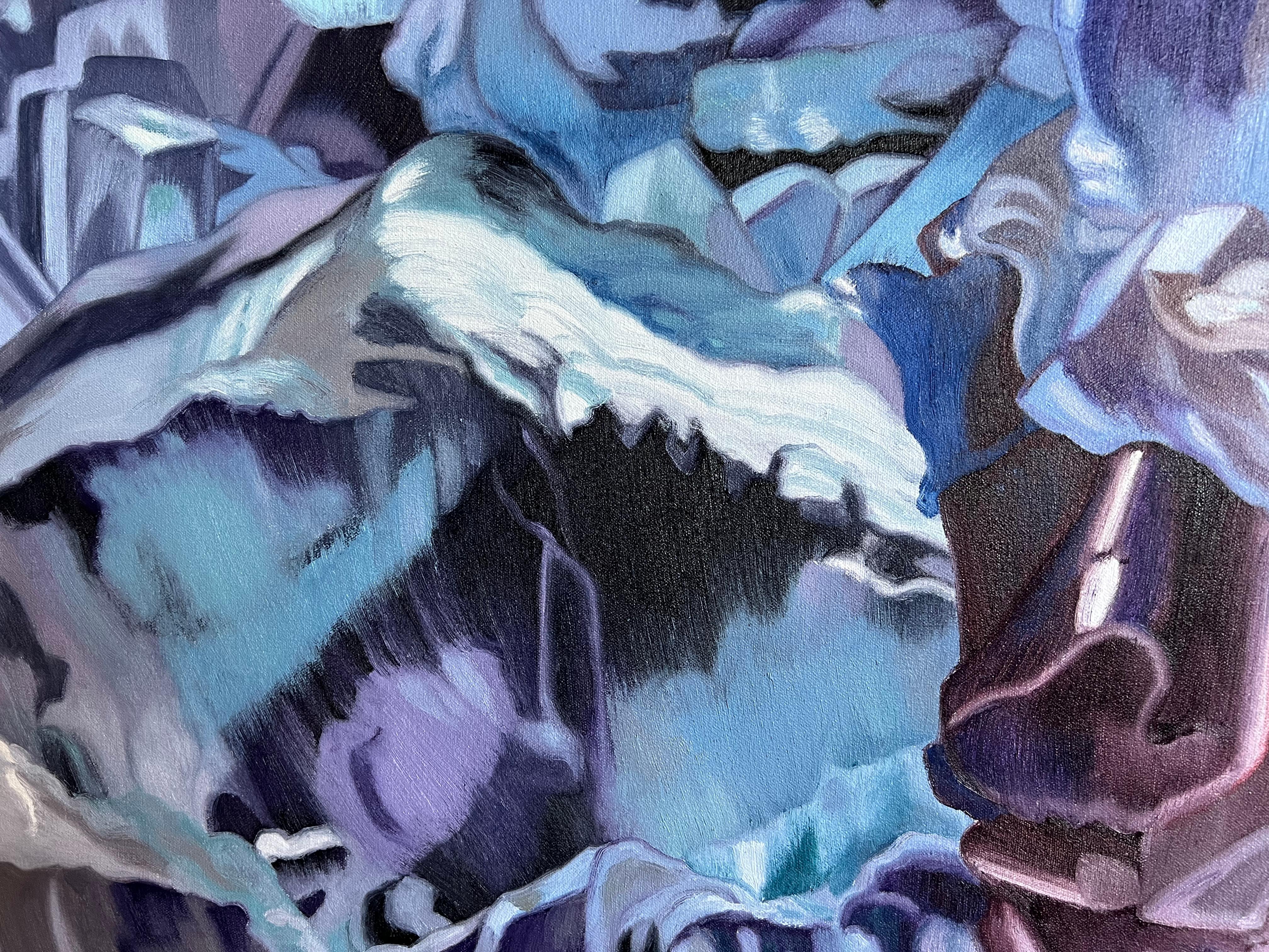 Fluorite bleue (pastels cristaux réaliste minéraux précieux peinture à l'huile toile) en vente 9