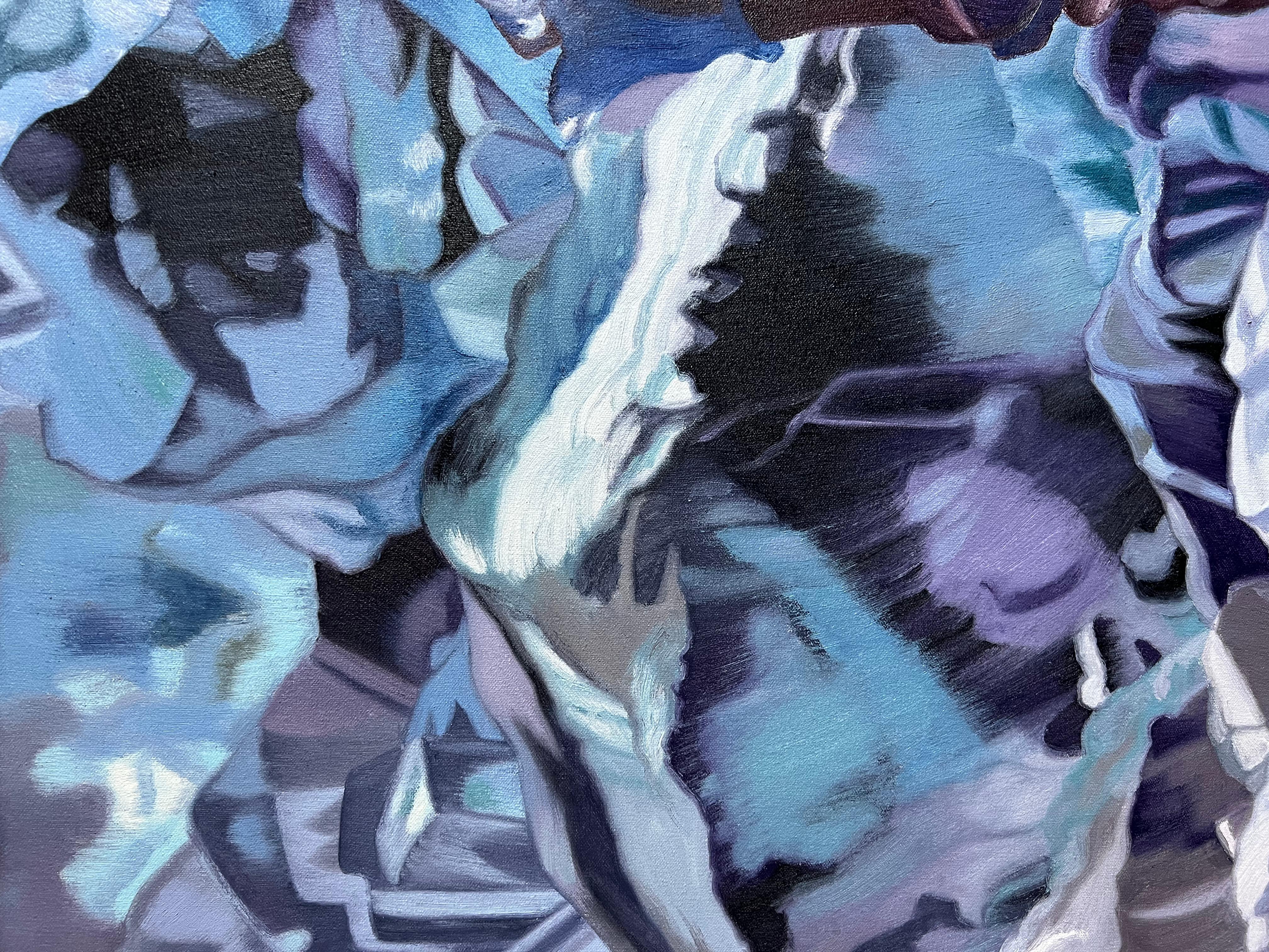 Fluorite bleue (pastels cristaux réaliste minéraux précieux peinture à l'huile toile) en vente 10