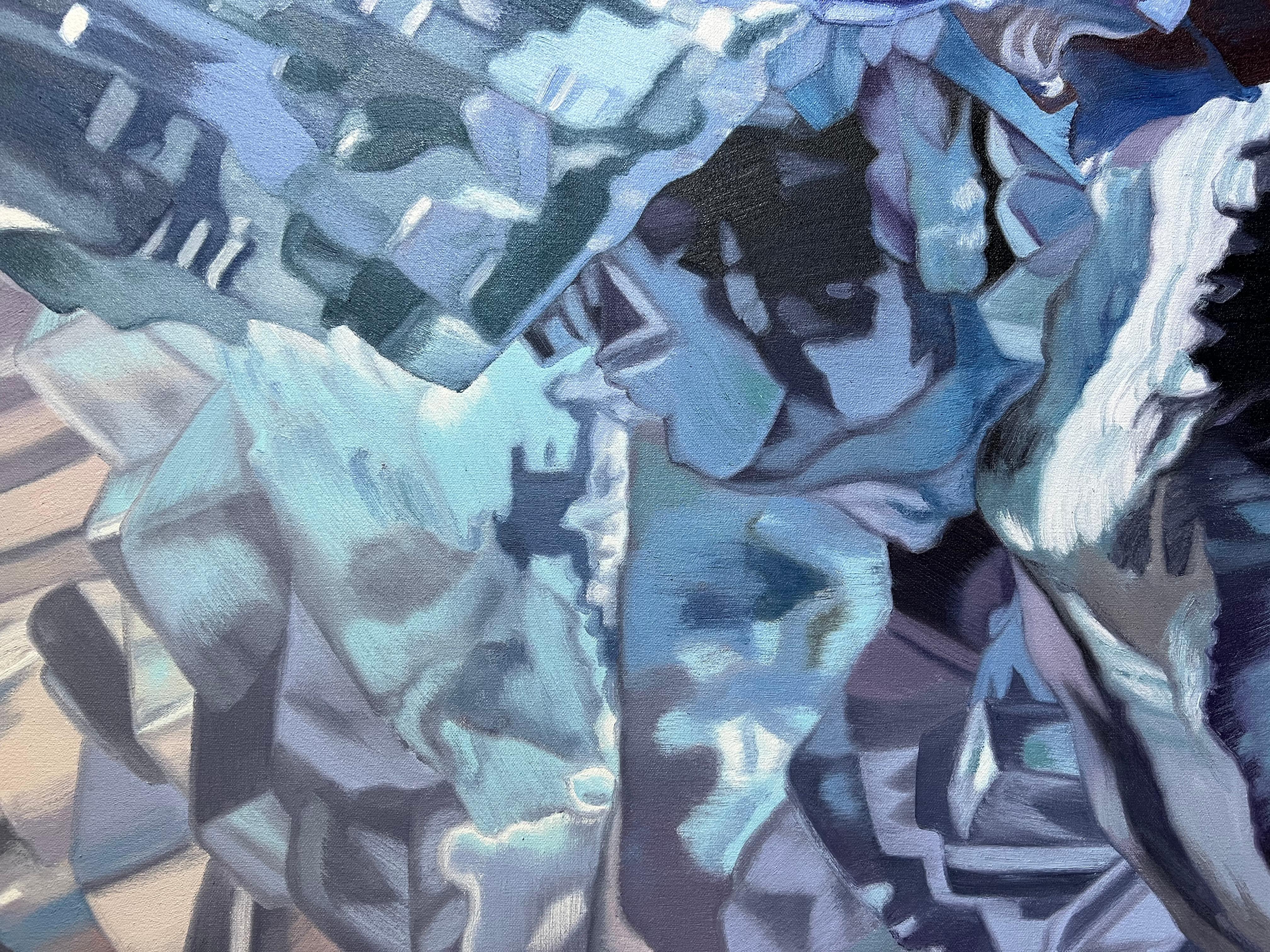 Fluorite bleue (pastels cristaux réaliste minéraux précieux peinture à l'huile toile) - Painting de Chloe Hedden