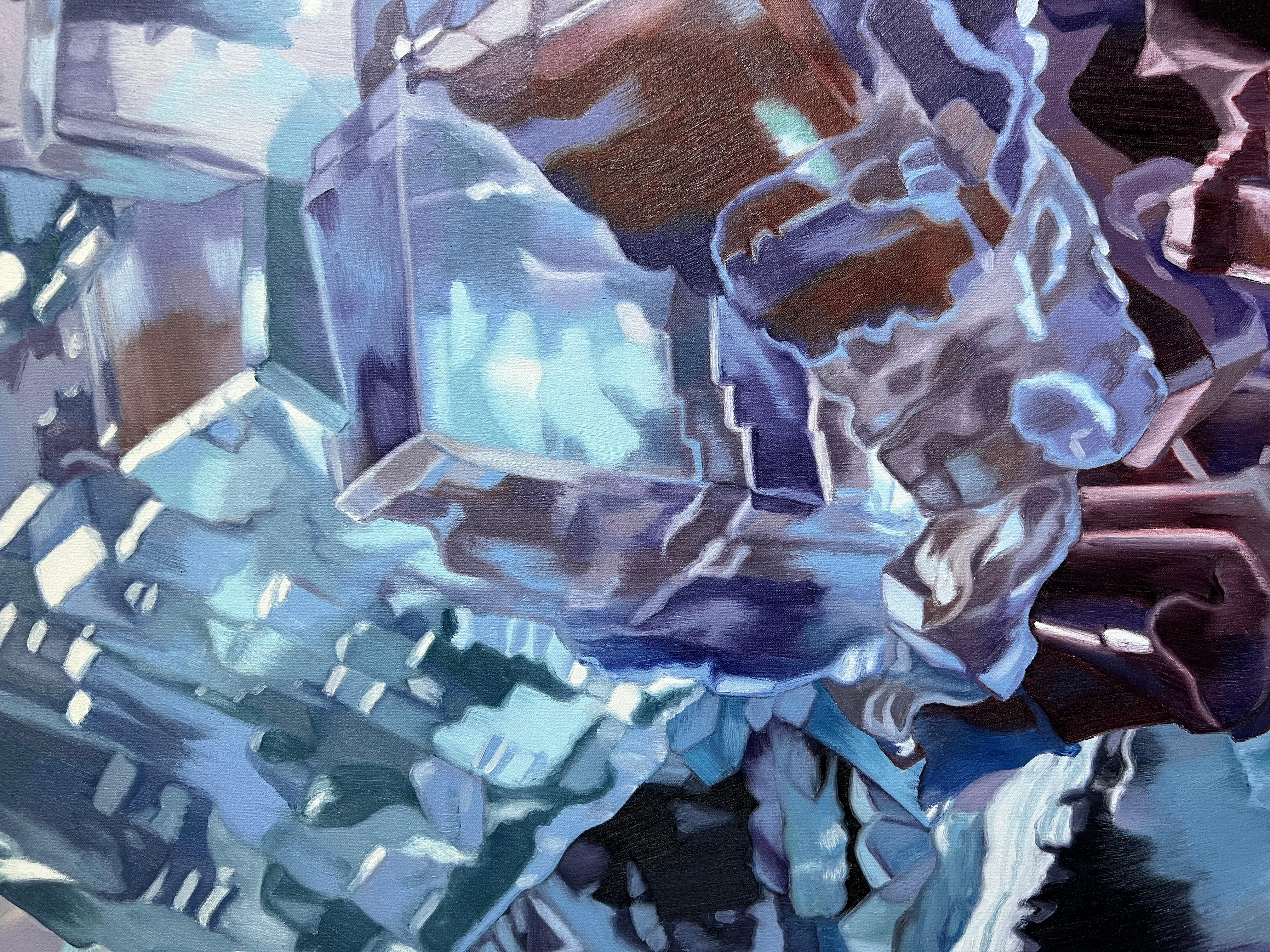 Fluorite bleue (pastels cristaux réaliste minéraux précieux peinture à l'huile toile) - Abstrait Painting par Chloe Hedden