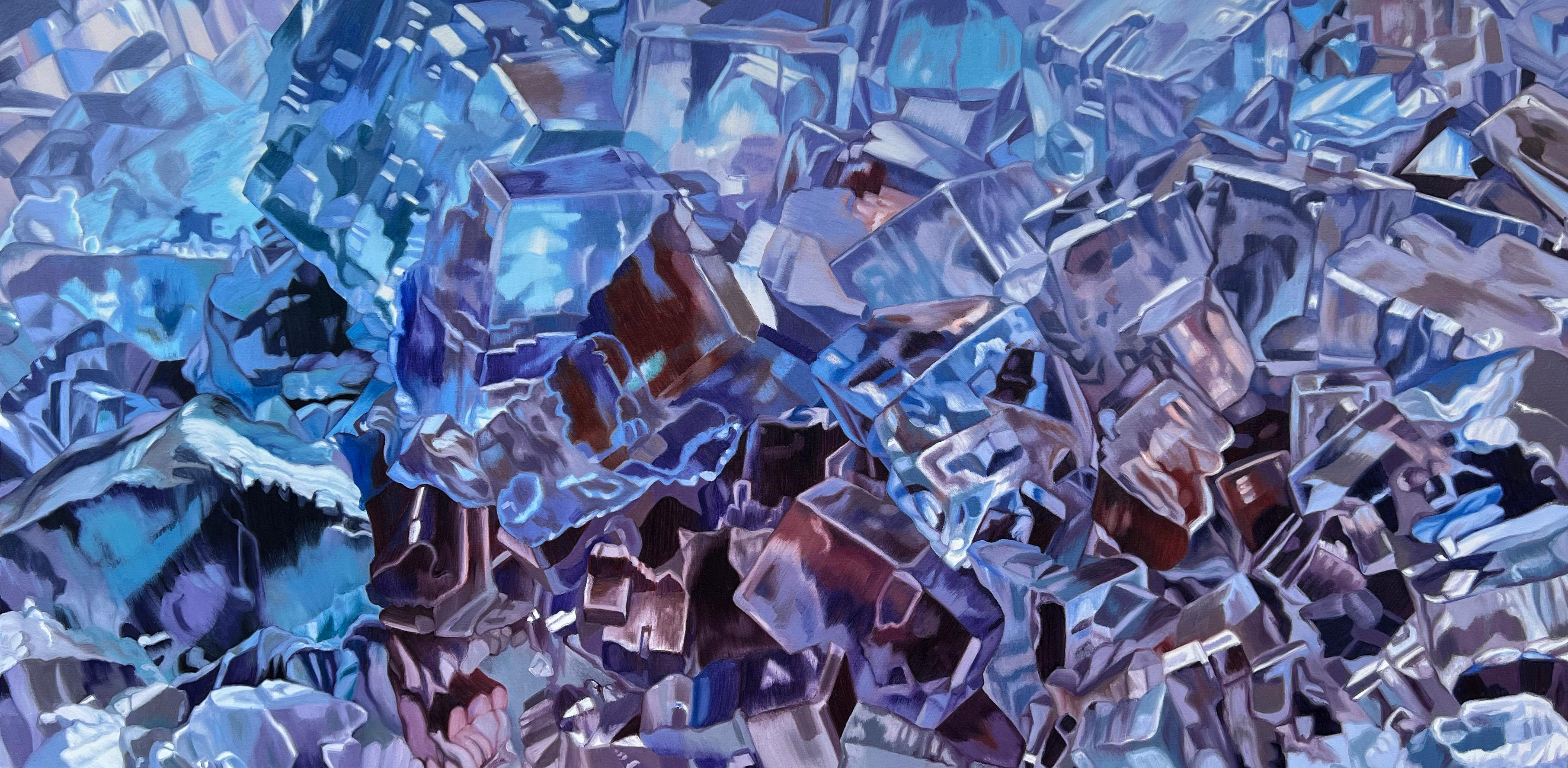 Abstract Painting Chloe Hedden - Fluorite bleue (pastels cristaux réaliste minéraux précieux peinture à l'huile toile)