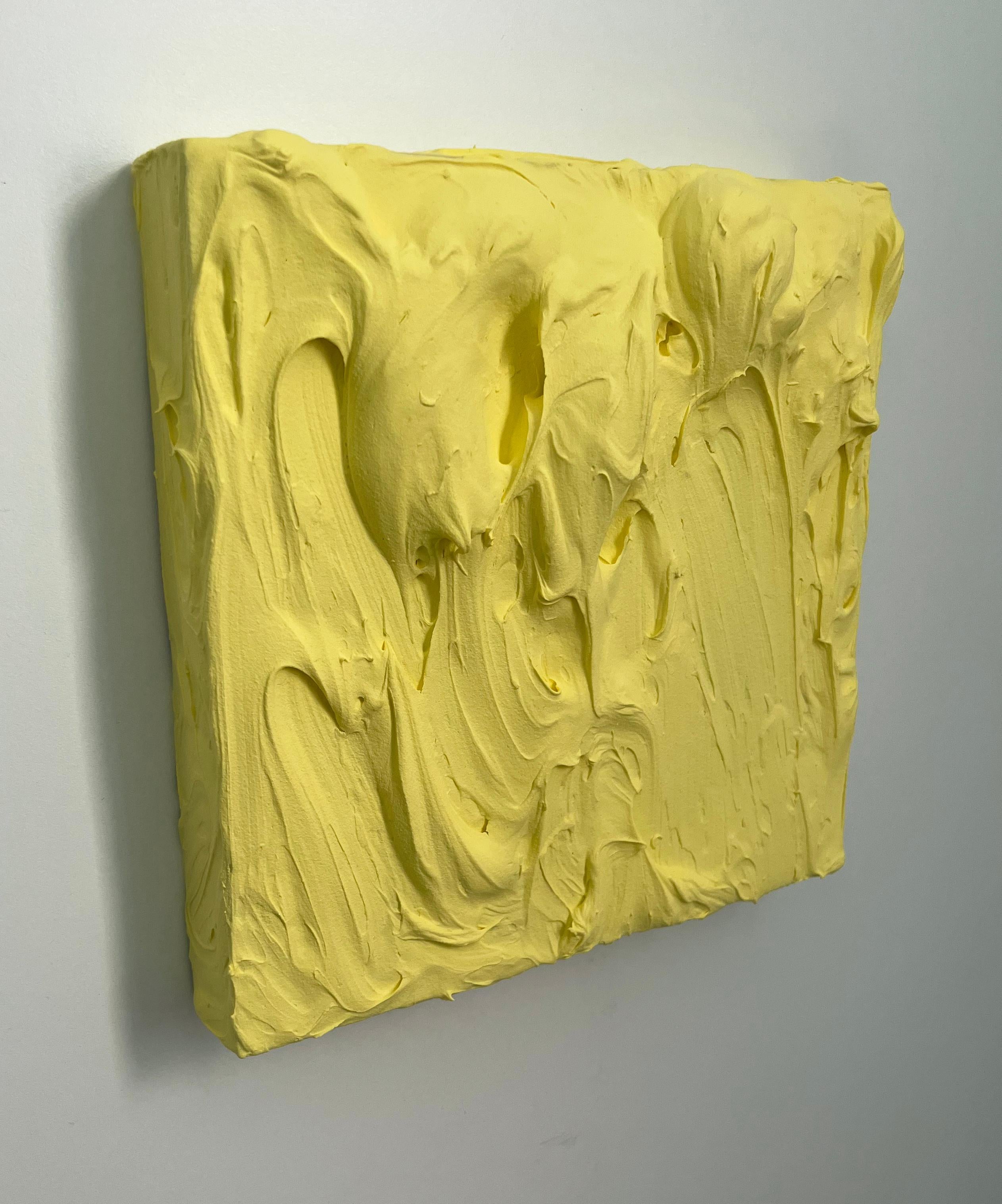 Butter Excess (popcorn impasto thick painting monochrome pop square design) - Sculpture by Chloe Hedden