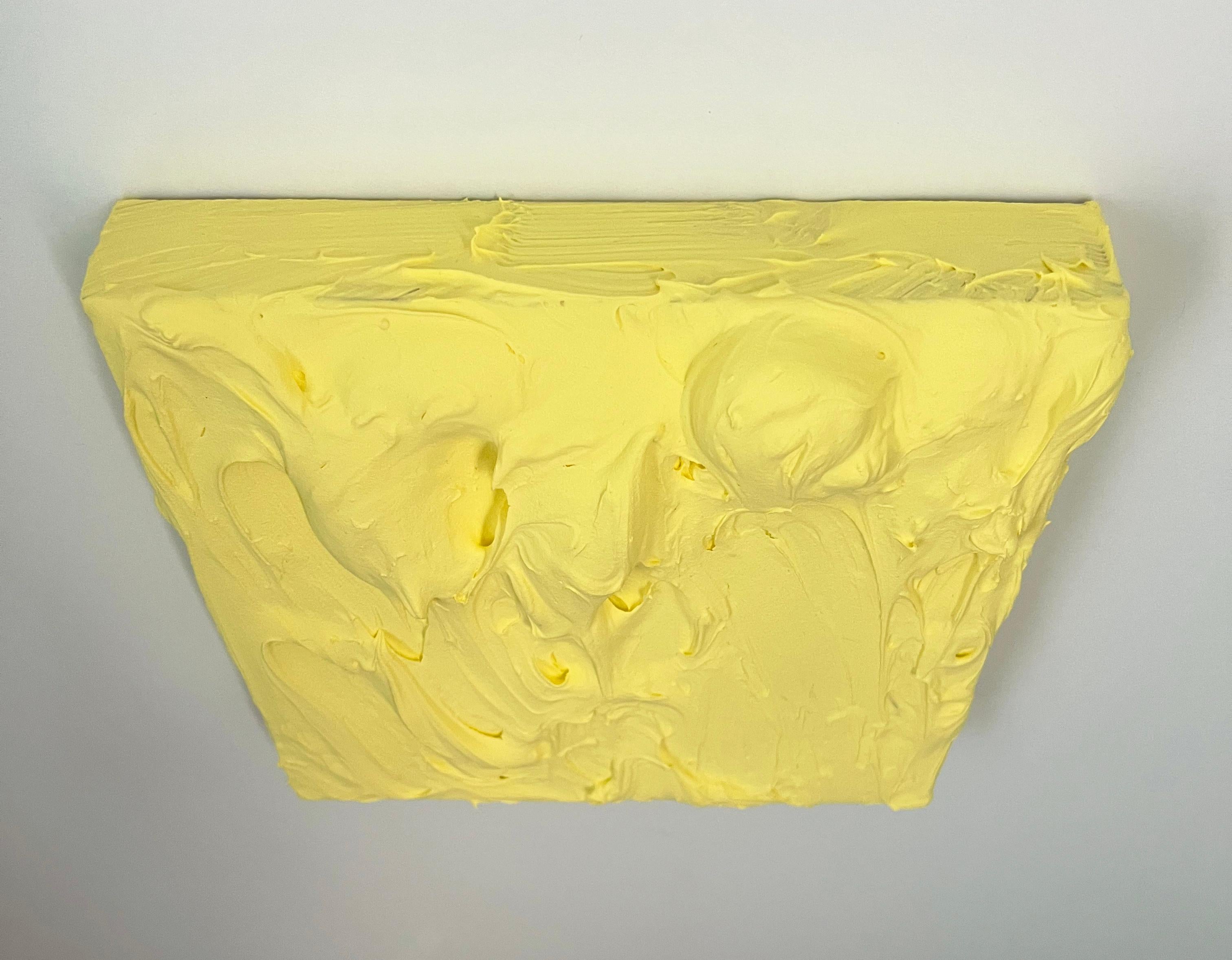 Butter Excess (popcorn impasto thick painting monochrome pop square design) - Pop Art Sculpture by Chloe Hedden