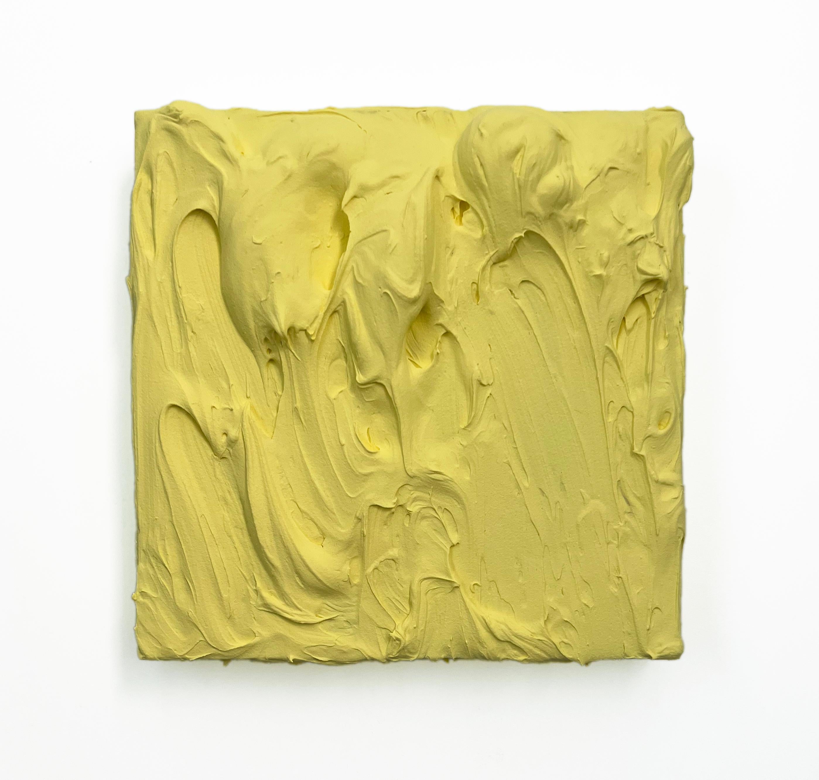Chloe Hedden Abstract Sculpture - Butter Excess (popcorn impasto thick painting monochrome pop square design)