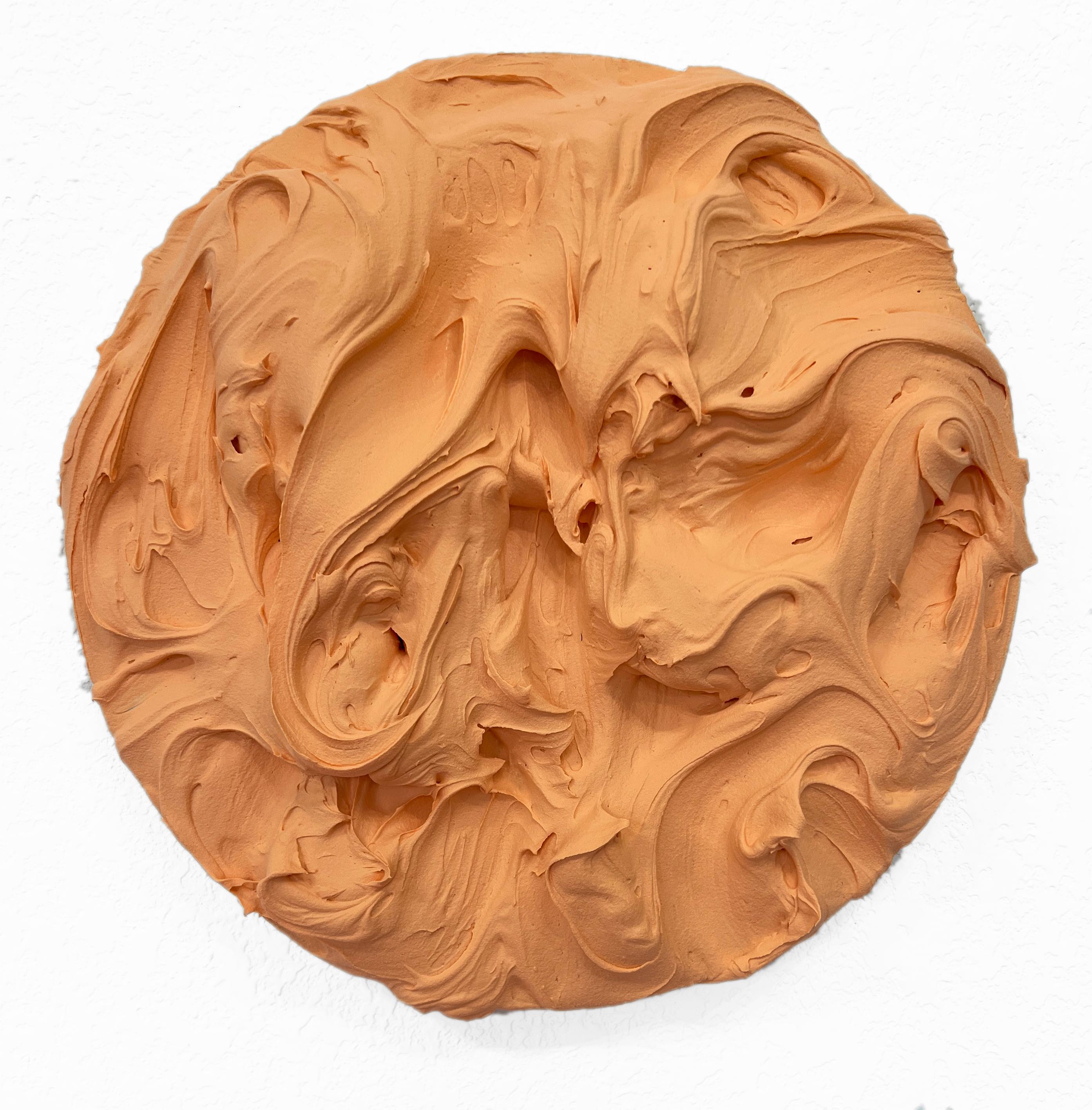 Abstract Sculpture de Chloe Hedden - Exceso de Cantalupo (pintura de empaste rosa grueso diseño pop monocromo cuadrado)