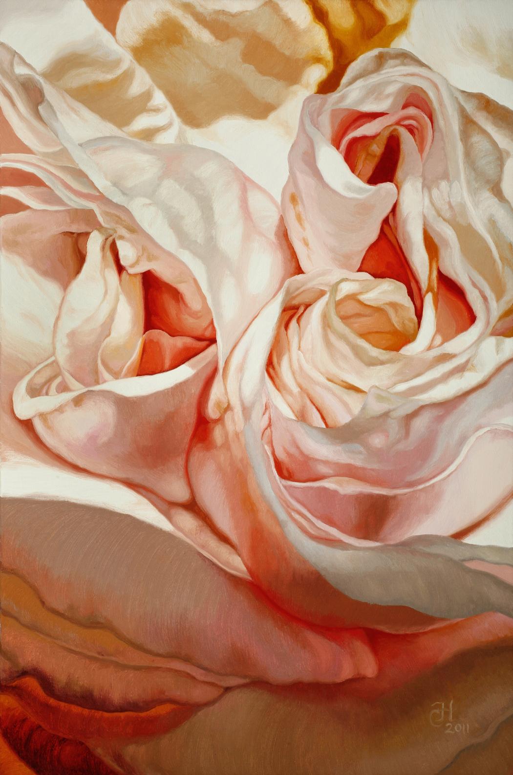 Chloe Hedden Abstract Painting - Maman Cochet 3 (floral painting, realist, rose, flower, oil painting, canvas)