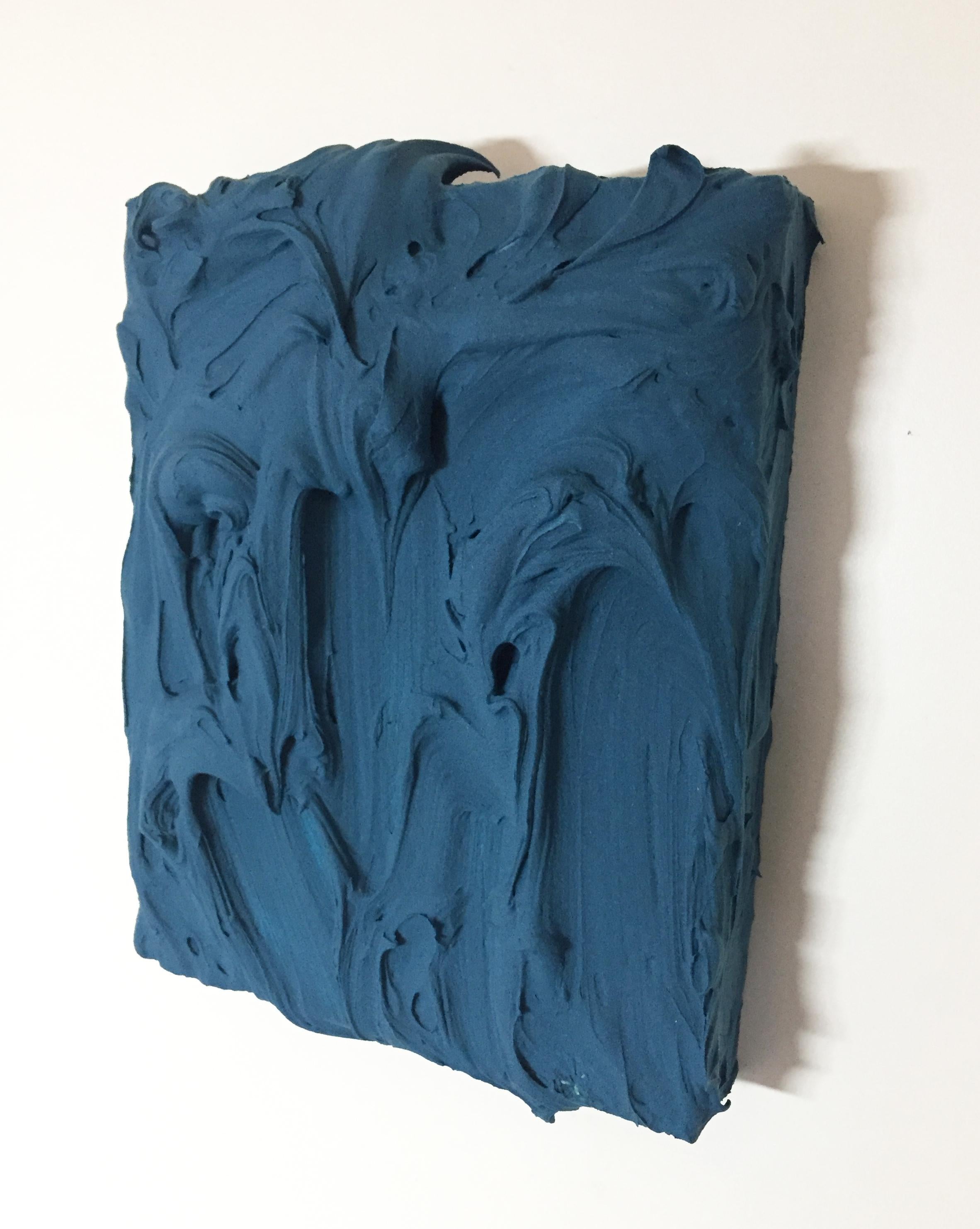 Deep Teal Excess (impasto texture thick painting monochrome pop bold design) - Sculpture by Chloe Hedden