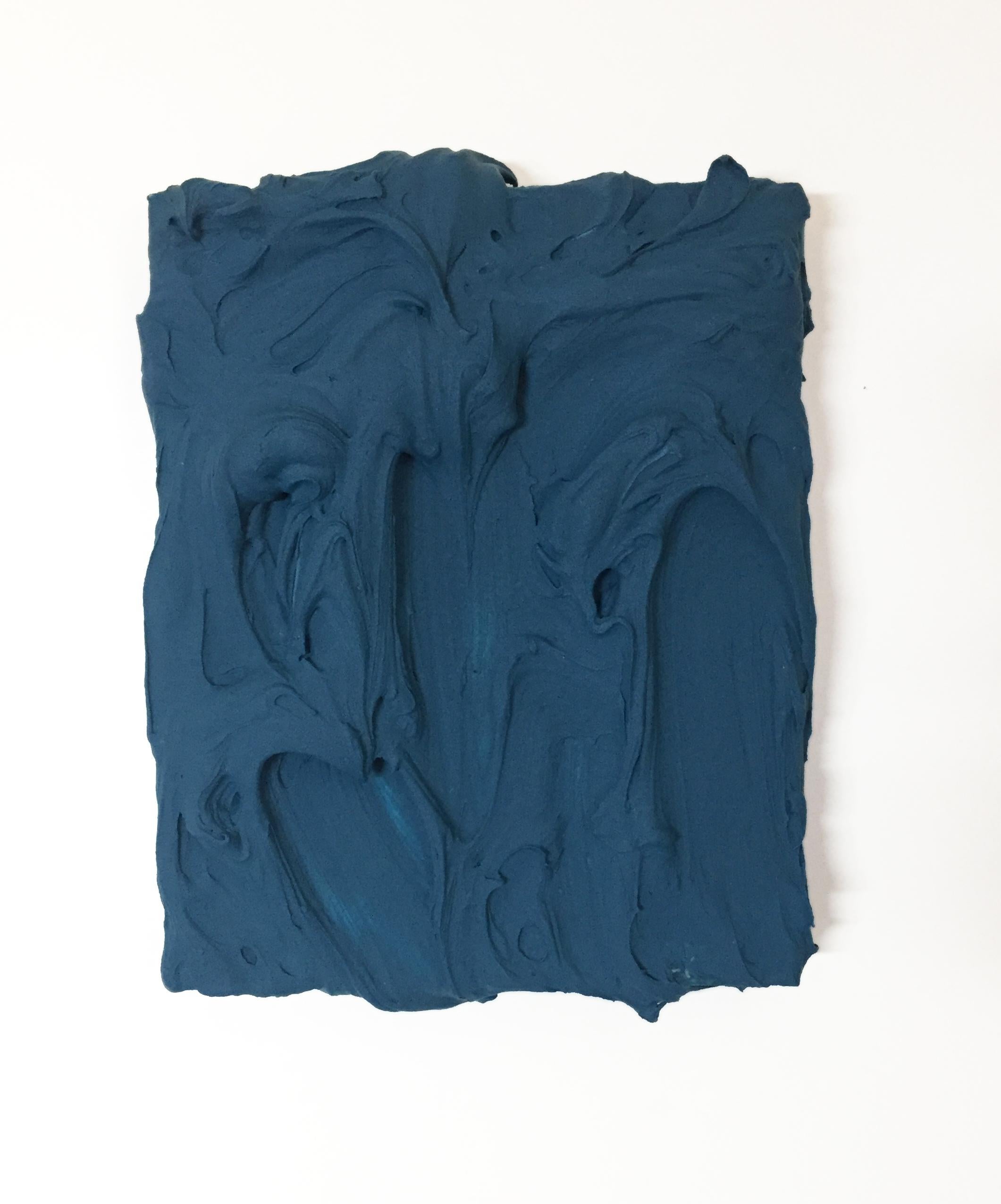 Chloe Hedden Abstract Sculpture - Deep Teal Excess (impasto texture thick painting monochrome pop bold design)