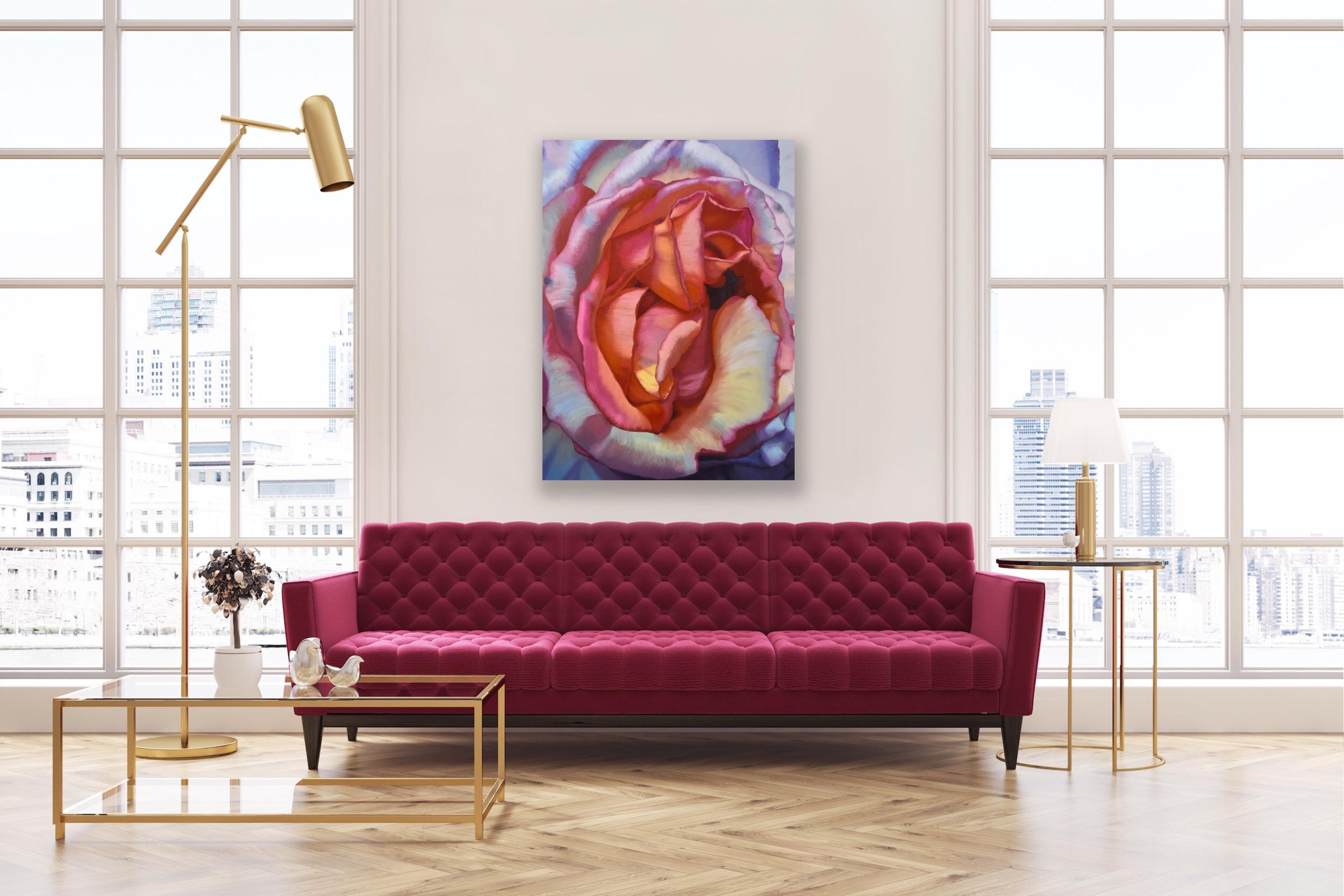 Desert Rose (floral pink rose painting realist flower oil painting canvas lilac) - Painting by Chloe Hedden
