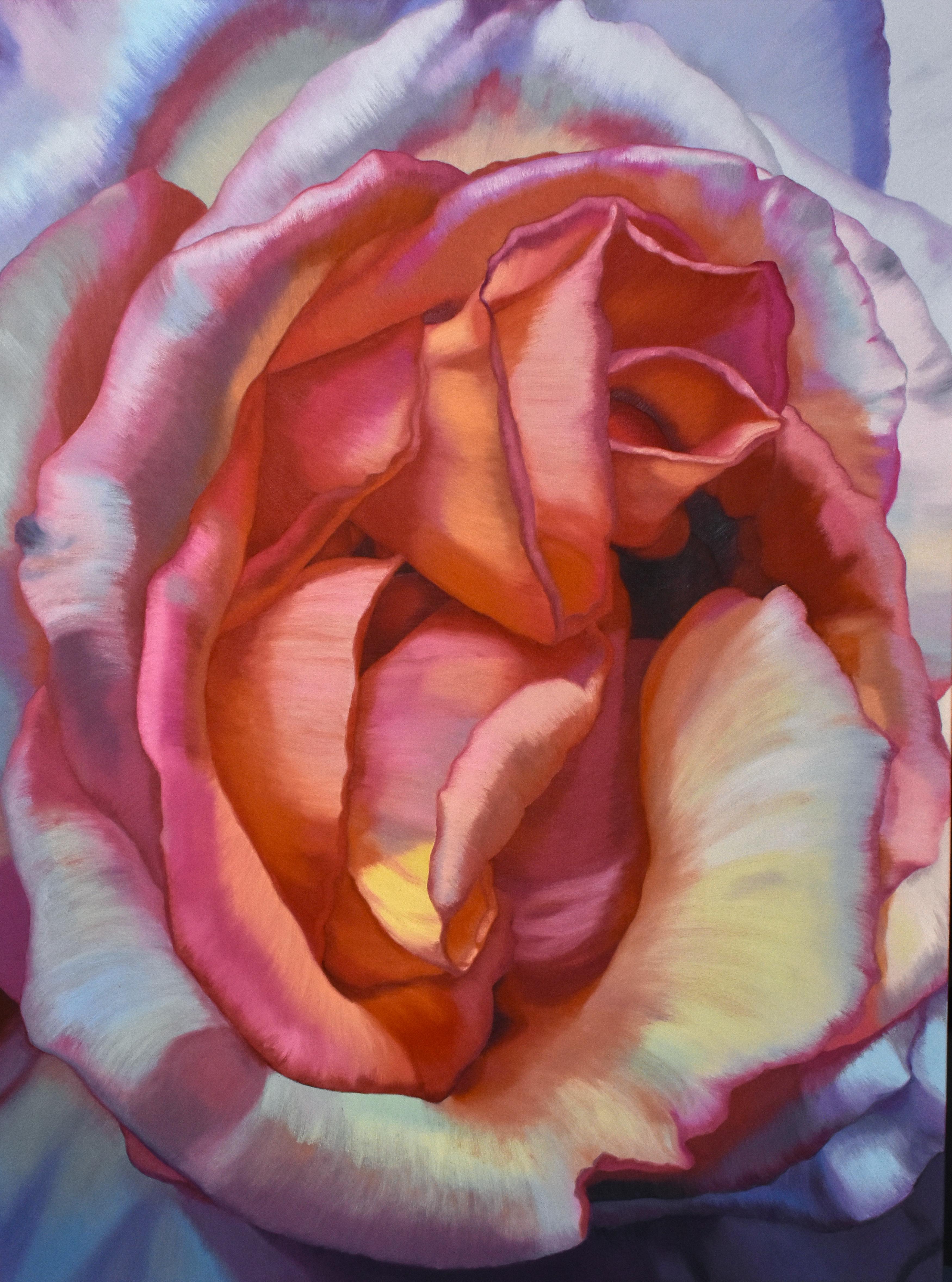 Chloe Hedden Landscape Painting - Desert Rose (floral pink rose painting realist flower oil painting canvas lilac)