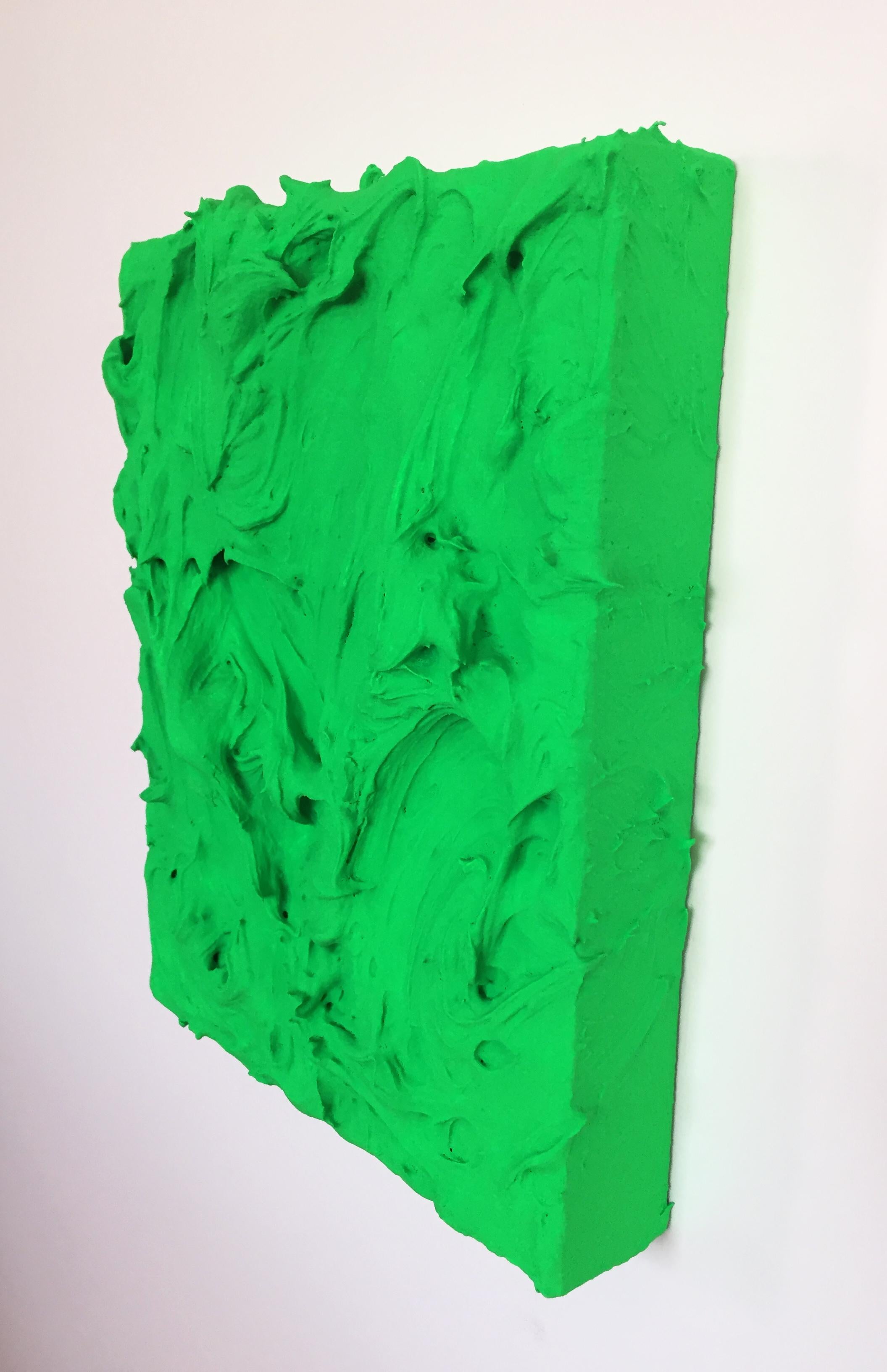 Electric Lime Excess (impasto texture thick small painting salon hanging green - Pop Art Sculpture by Chloe Hedden