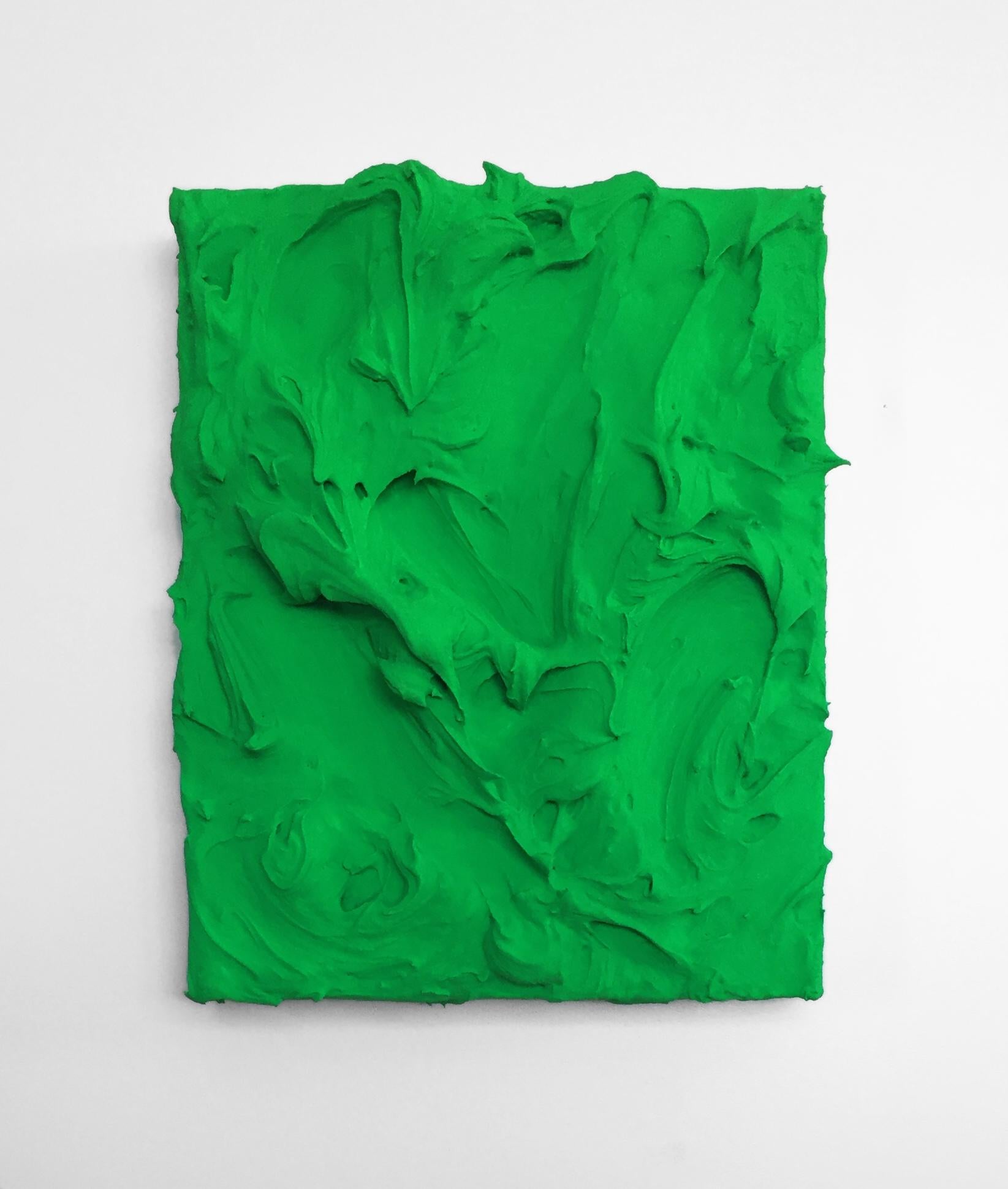 Chloe Hedden Abstract Sculpture - Electric Lime Excess (impasto texture thick small painting salon hanging green