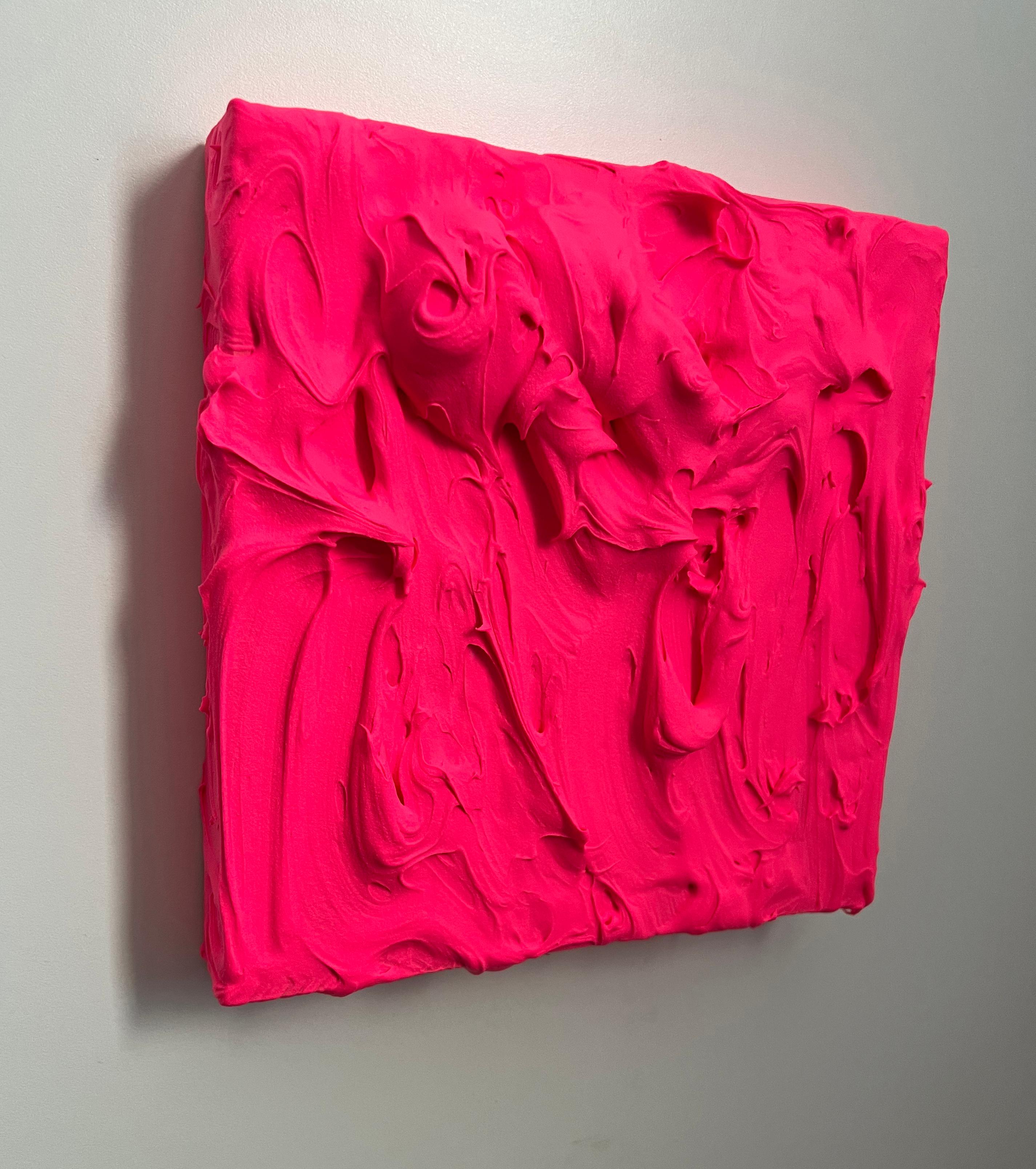 Electric Pink Excess 3 (thick impasto painting monochrome pop art square design) - Painting by Chloe Hedden