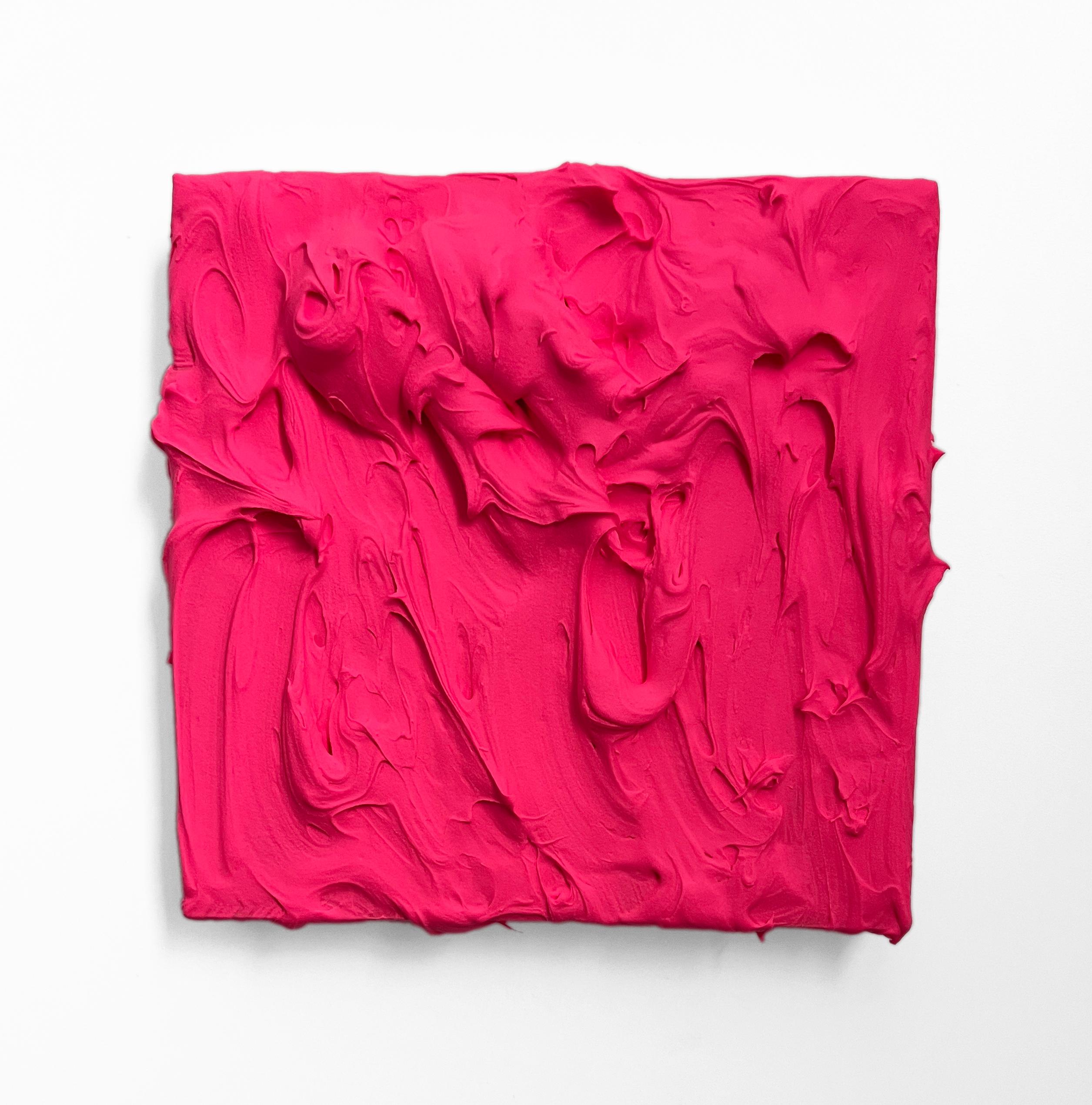 Electric Pink Excess 3 (thick impasto painting monochrome pop art square design)
