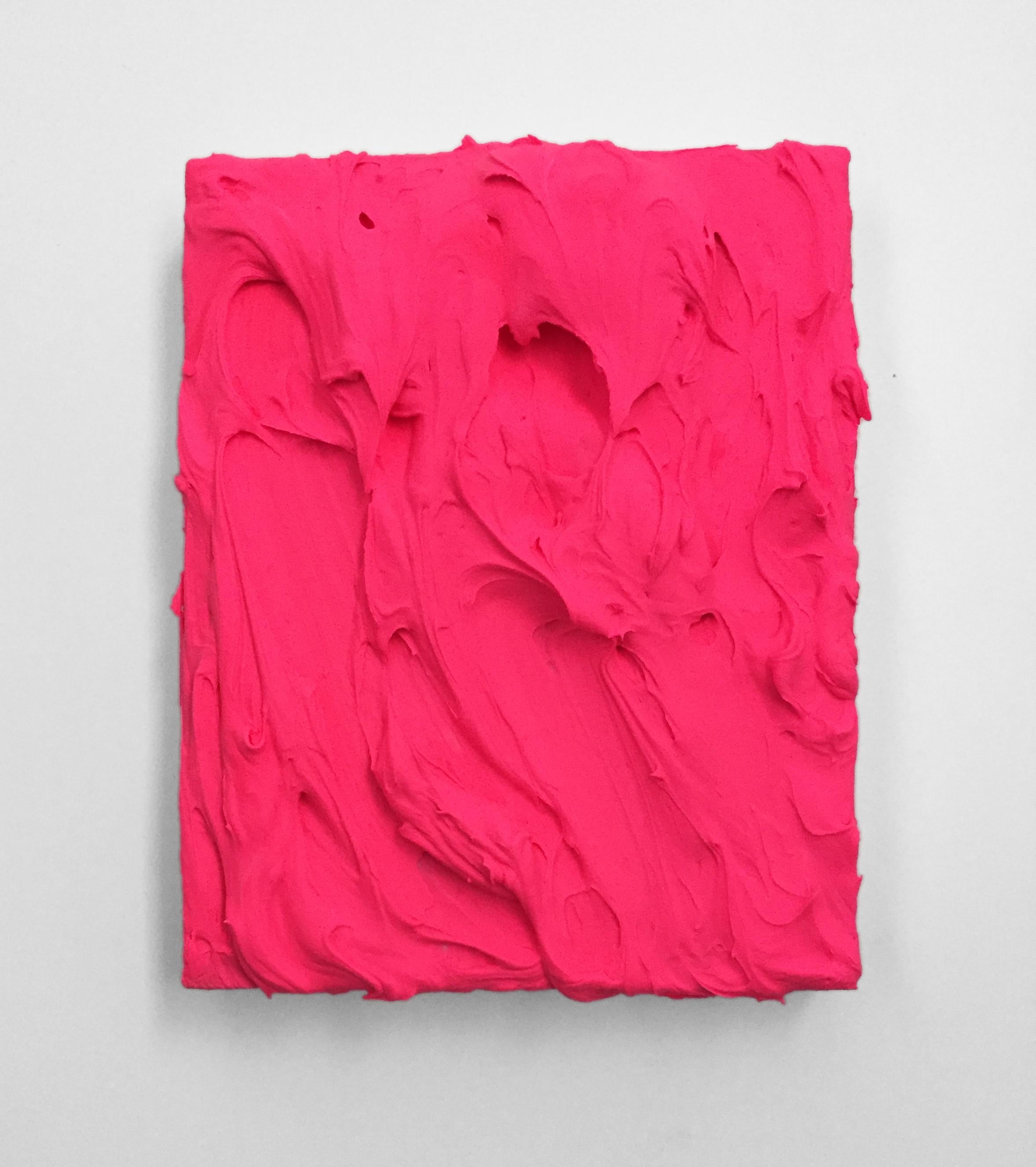 Chloe Hedden Abstract Sculpture - Electric Pink (texture thick painting impasto monochrome pop bold design)