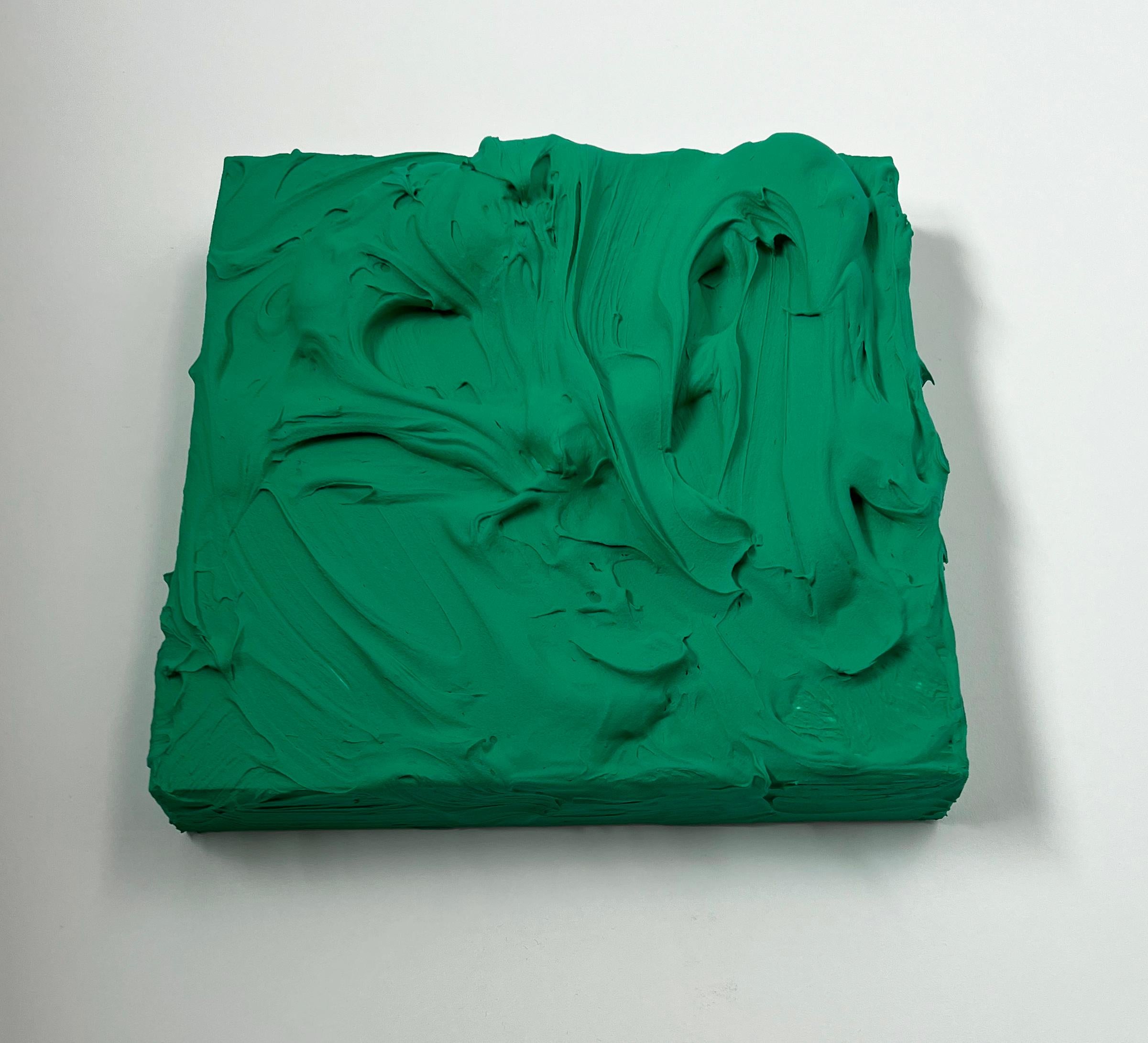Smaragdgrüner Exzess (pastose, dicke Malerei, monochromes, quadratisches Pop-Art-Design) im Angebot 2
