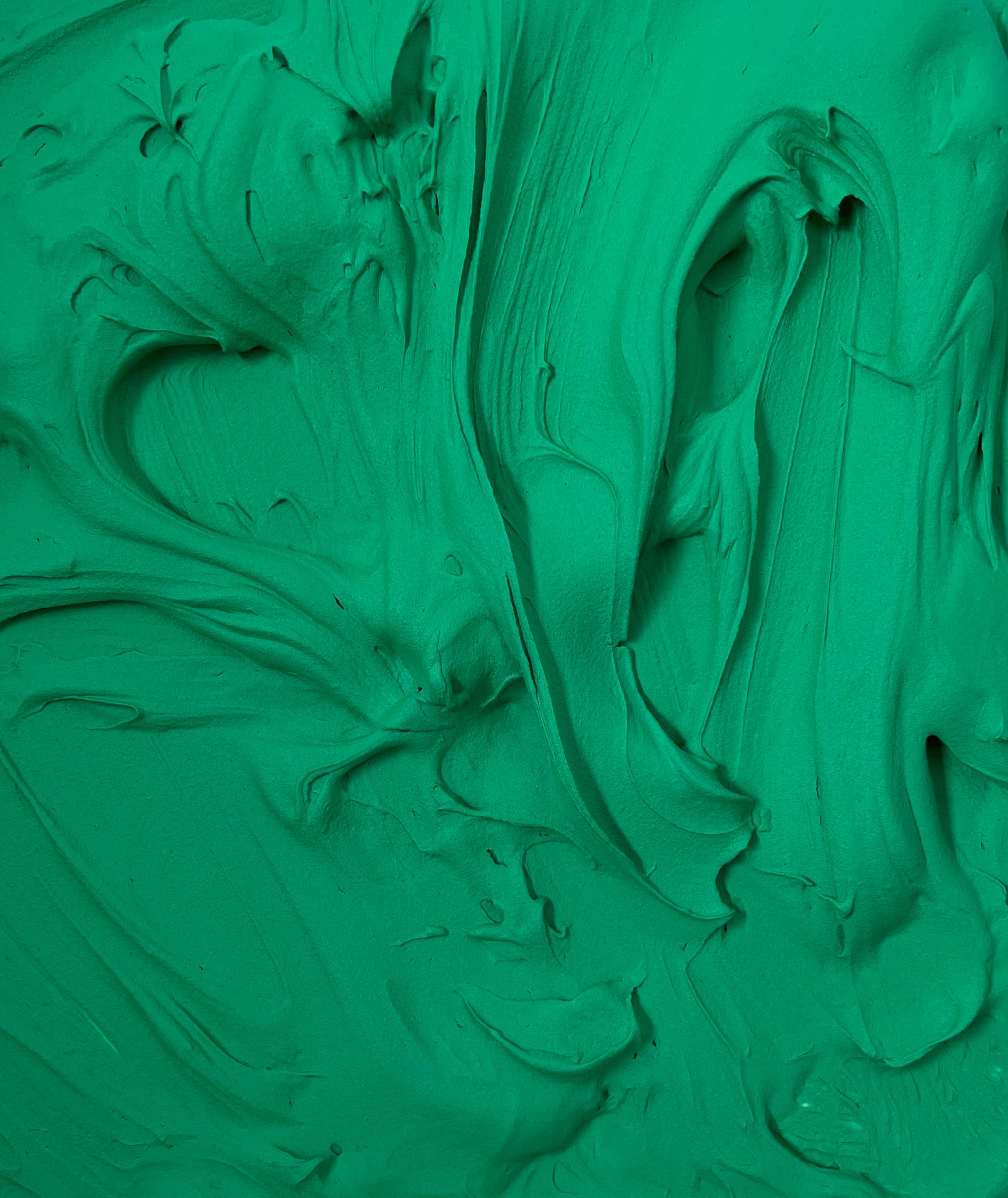 Smaragdgrüner Exzess (pastose, dicke Malerei, monochromes, quadratisches Pop-Art-Design) im Angebot 3