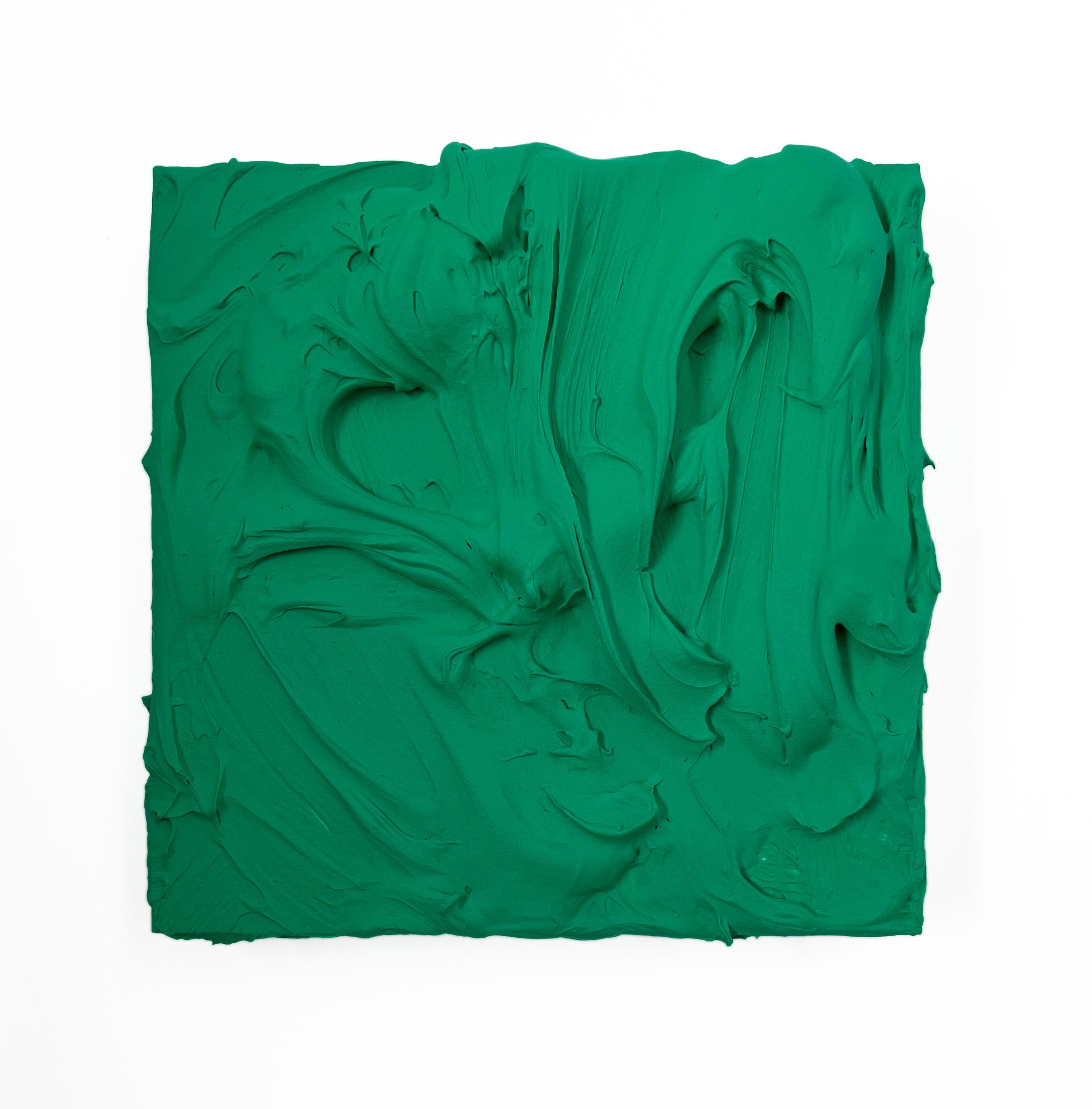 Chloe Hedden Abstract Painting - Emerald Green Excess (impasto thick painting monochrome pop art square design)