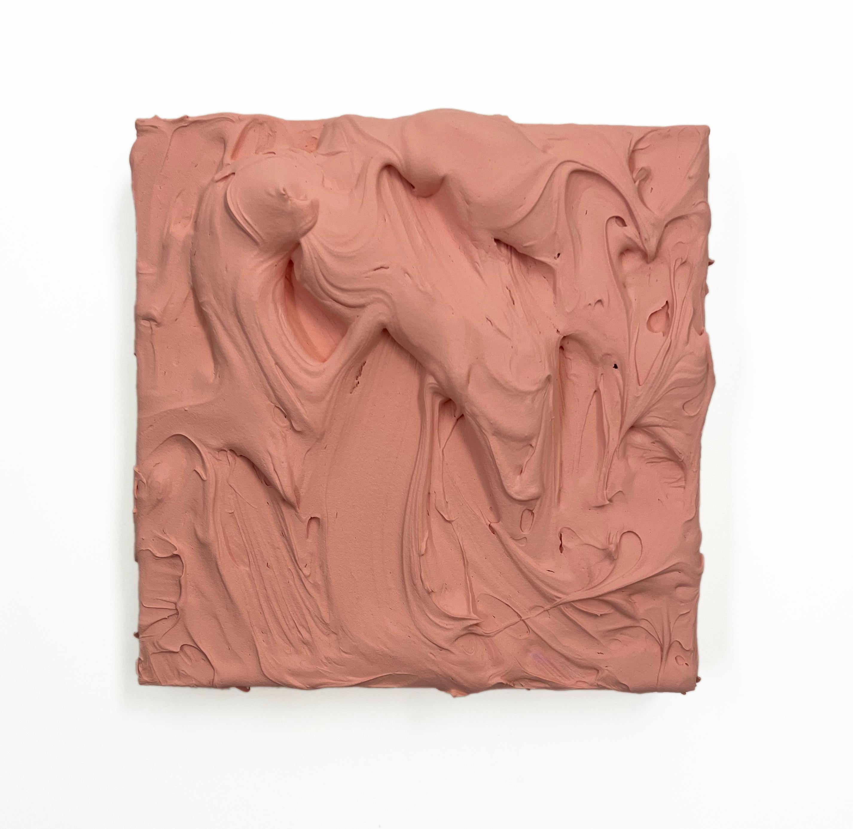 Chloe Hedden Abstract Sculpture - Flesh Excess (rose pink impasto thick painting monochrome pop art square design)