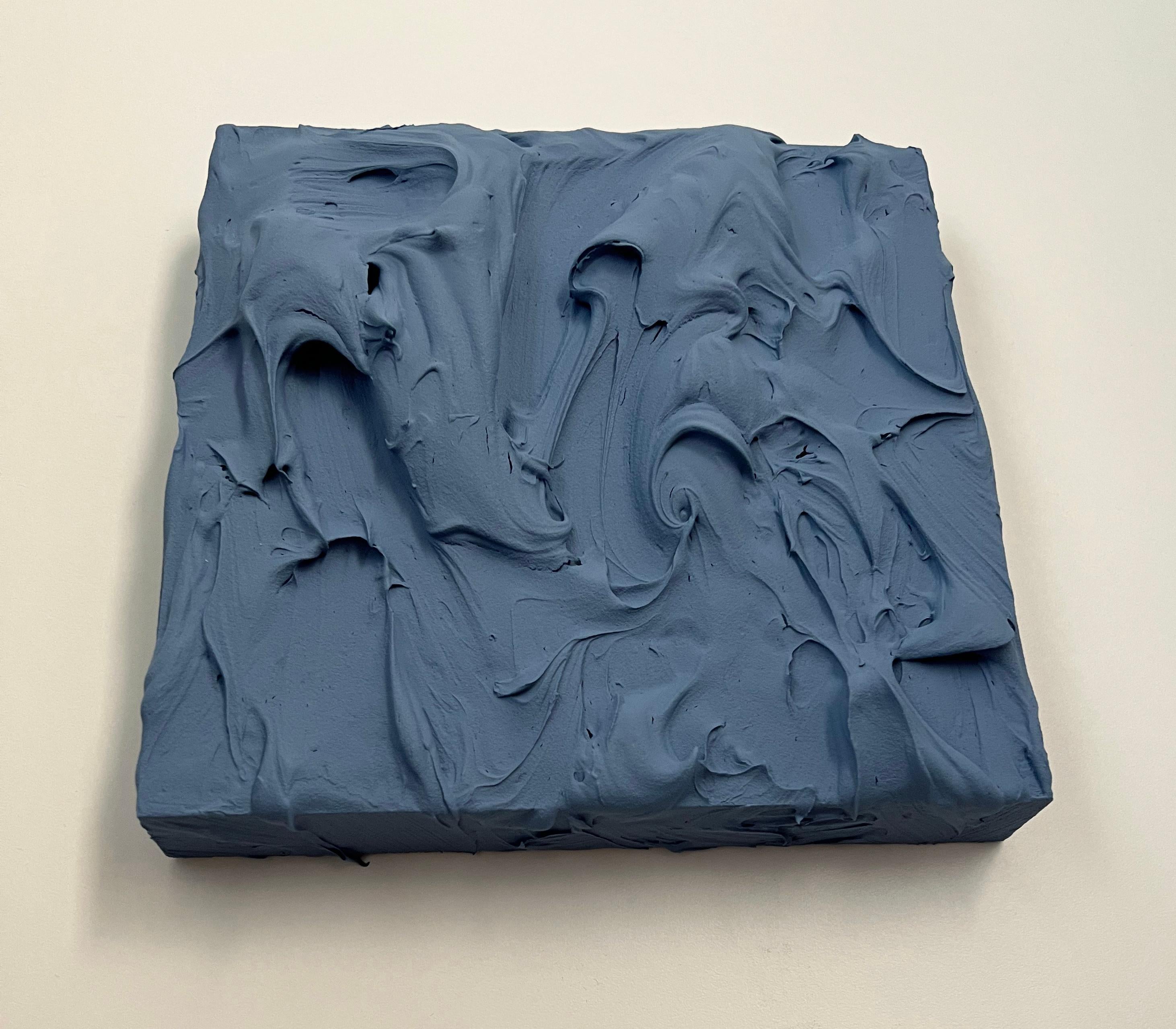 Fog Blue Excess (indigo impasto thick painting monochrome pop art square design) For Sale 1