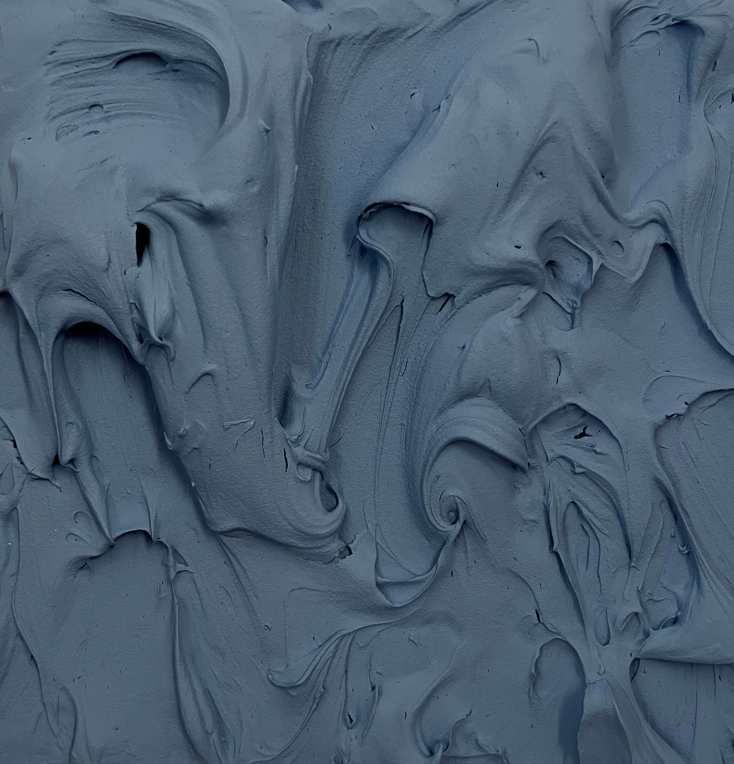 Fog Blue Excess (indigo impasto thick painting monochrome pop art square design) For Sale 2