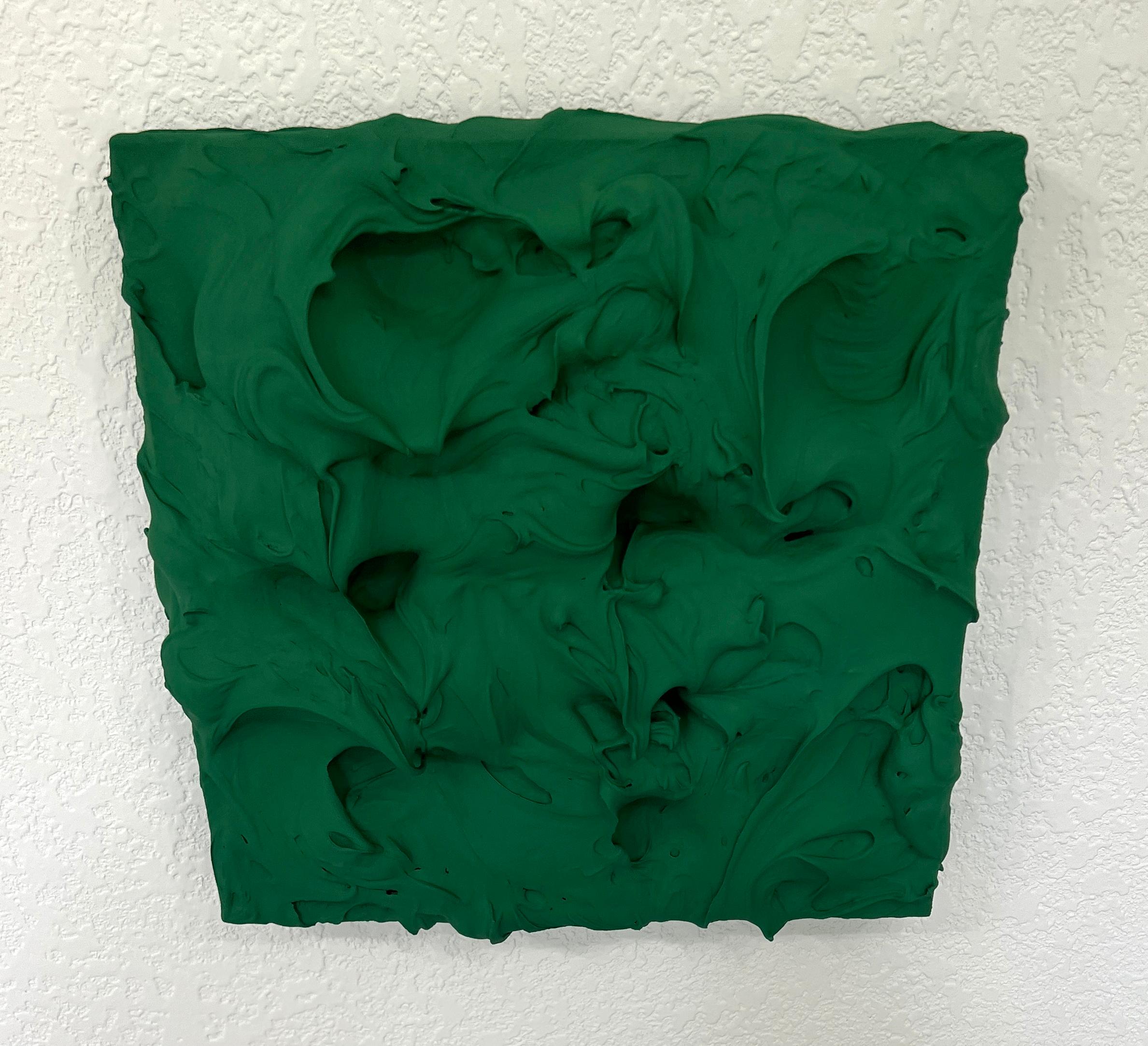 Eccesso di felci della foresta (pittura a impasto verde spesso, disegno pop monocromatico quadrato) in vendita 1
