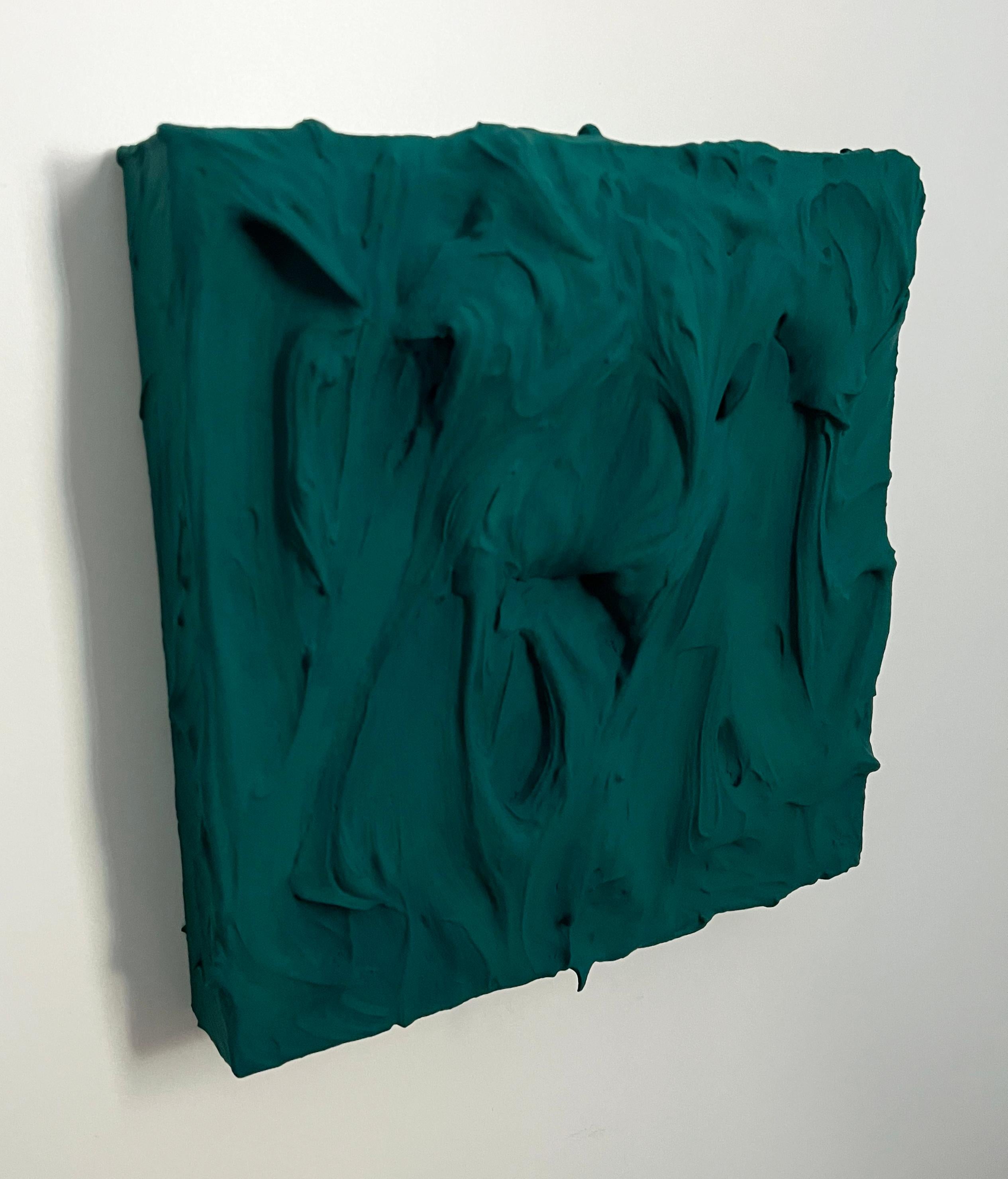 Forest Green Excess (pastose, dicke Malerei, monochromes, quadratisches Pop-Art-Design) – Painting von Chloe Hedden