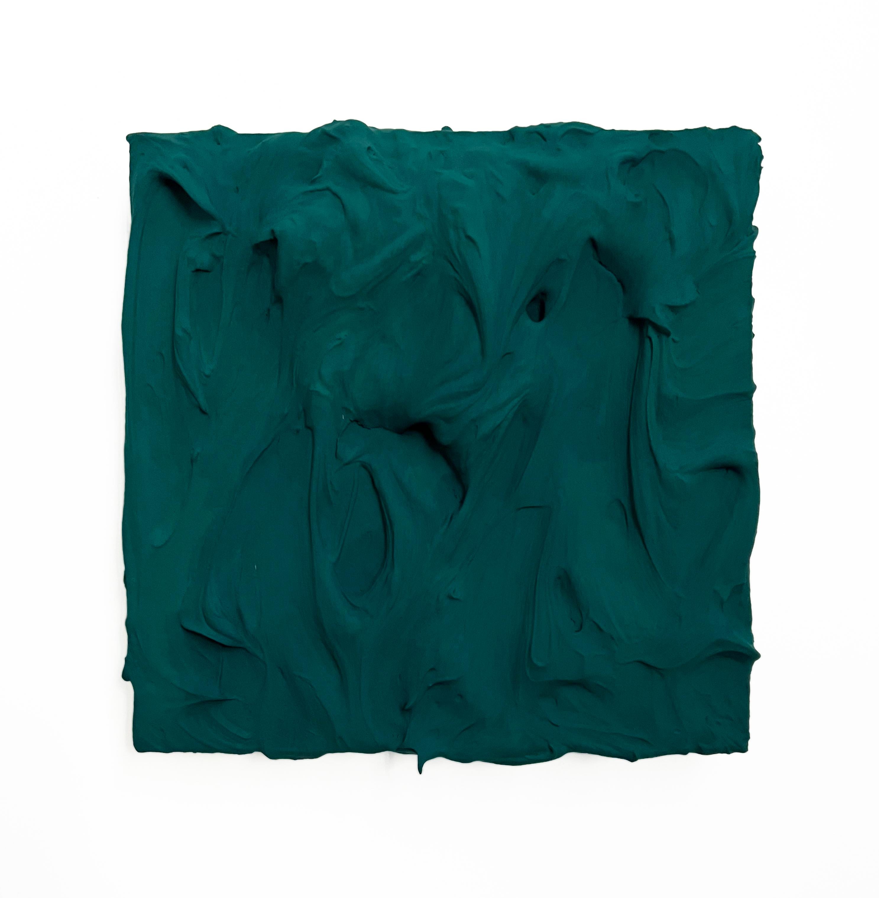 Chloe Hedden Abstract Painting – Forest Green Excess (pastose, dicke Malerei, monochromes, quadratisches Pop-Art-Design)
