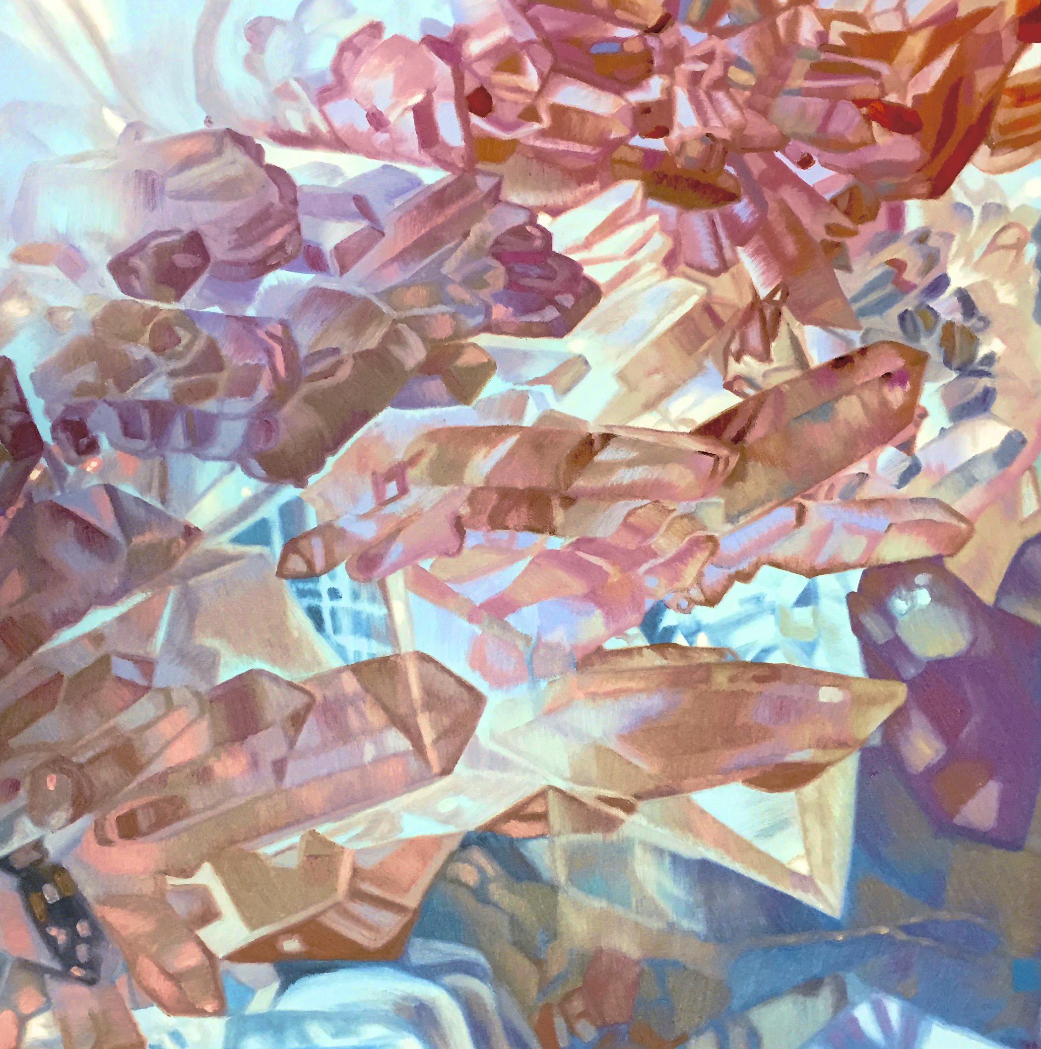 Chloe Hedden Abstract Painting - Ghost 3 (pastels crystals realist precious minerals oil painting canvas)