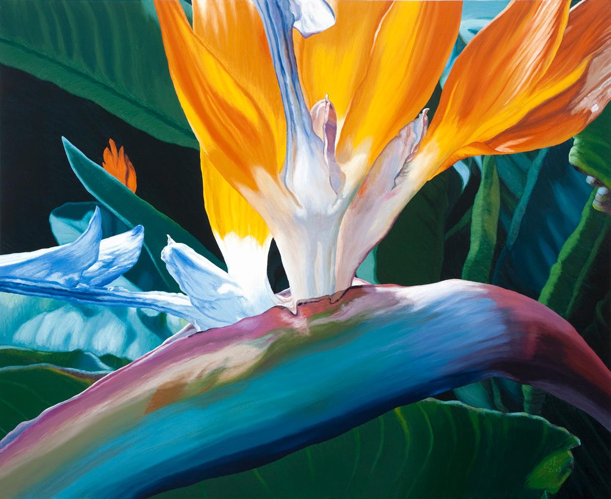 Chloe Hedden Still-Life Painting - GIANT BIRD OF PARADISE II (floral painting, realist, flower, oil on canvas)