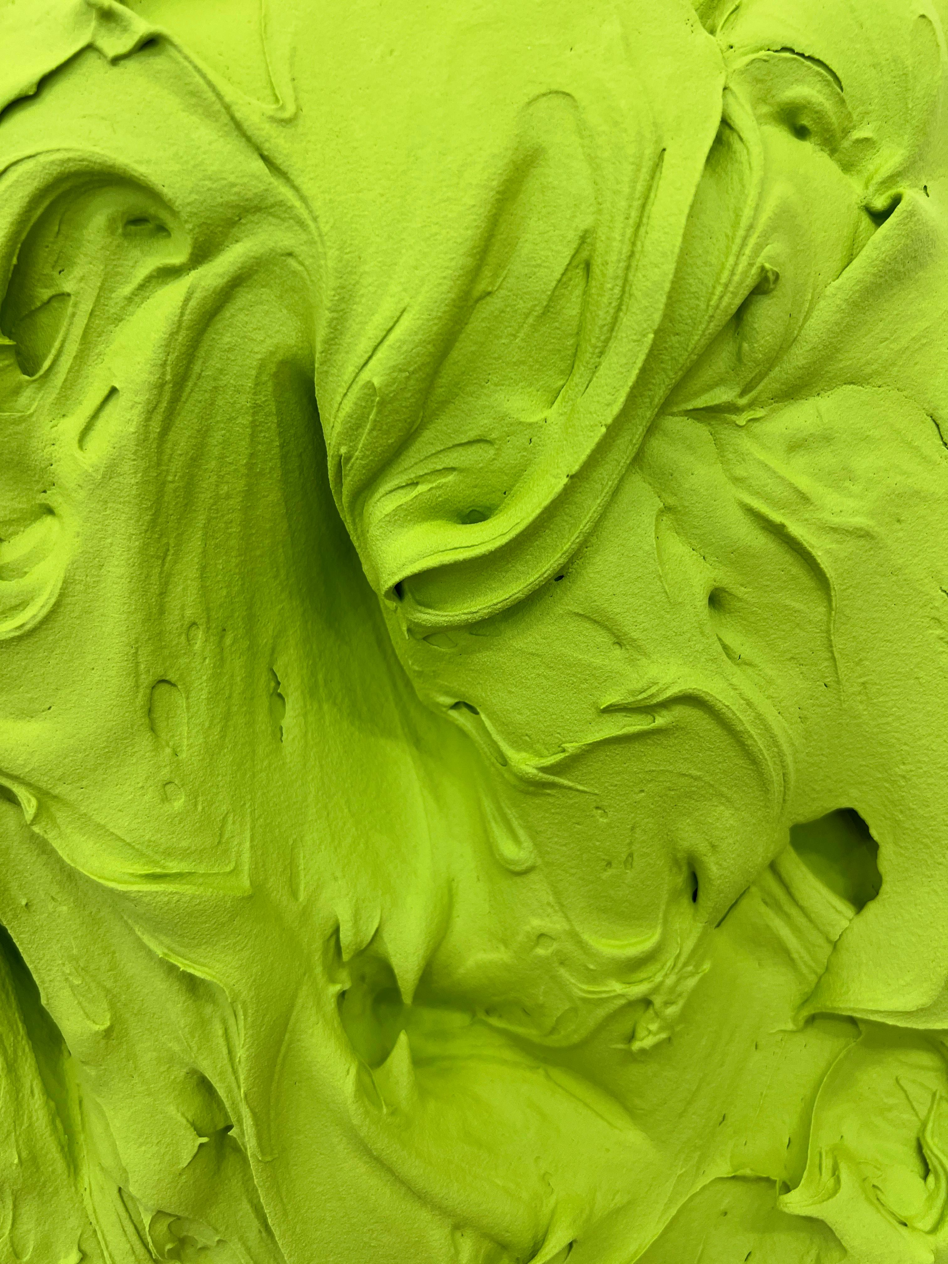 Guacamole Excess (pittura a impasto verde spesso con disegno pop monocromatico quadrato) - Painting Pop Art di Chloe Hedden