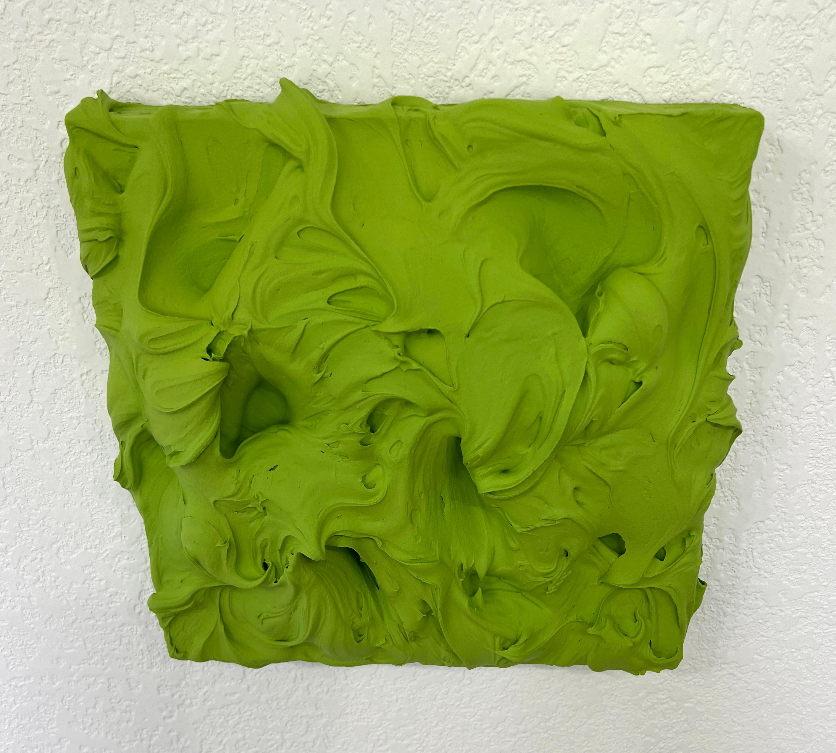 Guacamole Excess (pittura a impasto verde spesso con disegno pop monocromatico quadrato) 1