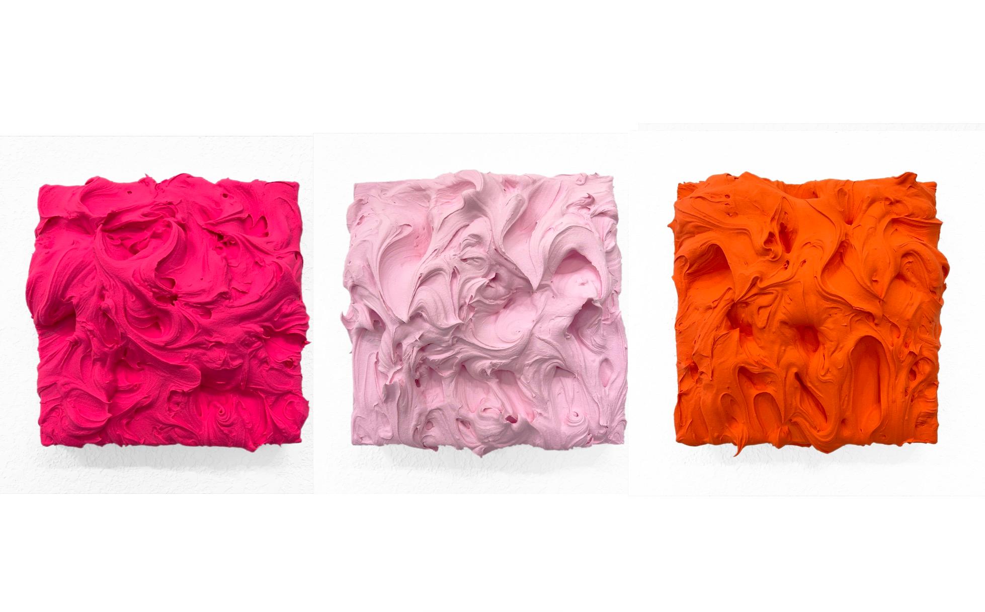 Hot Pink, Light Pink and Vermillion Excess Trio (texture thick  paint)