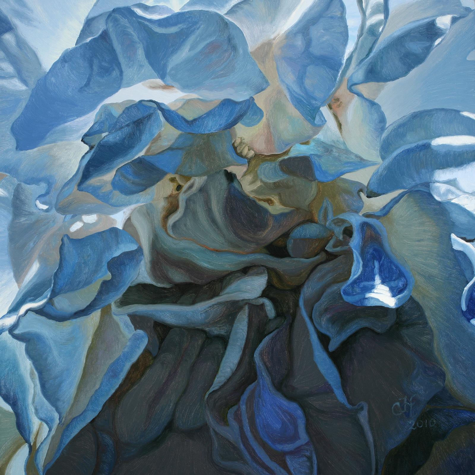 Chloe Hedden Abstract Painting - Inner Light (floral painting, realist art, blue flower, oil painting, canvas)