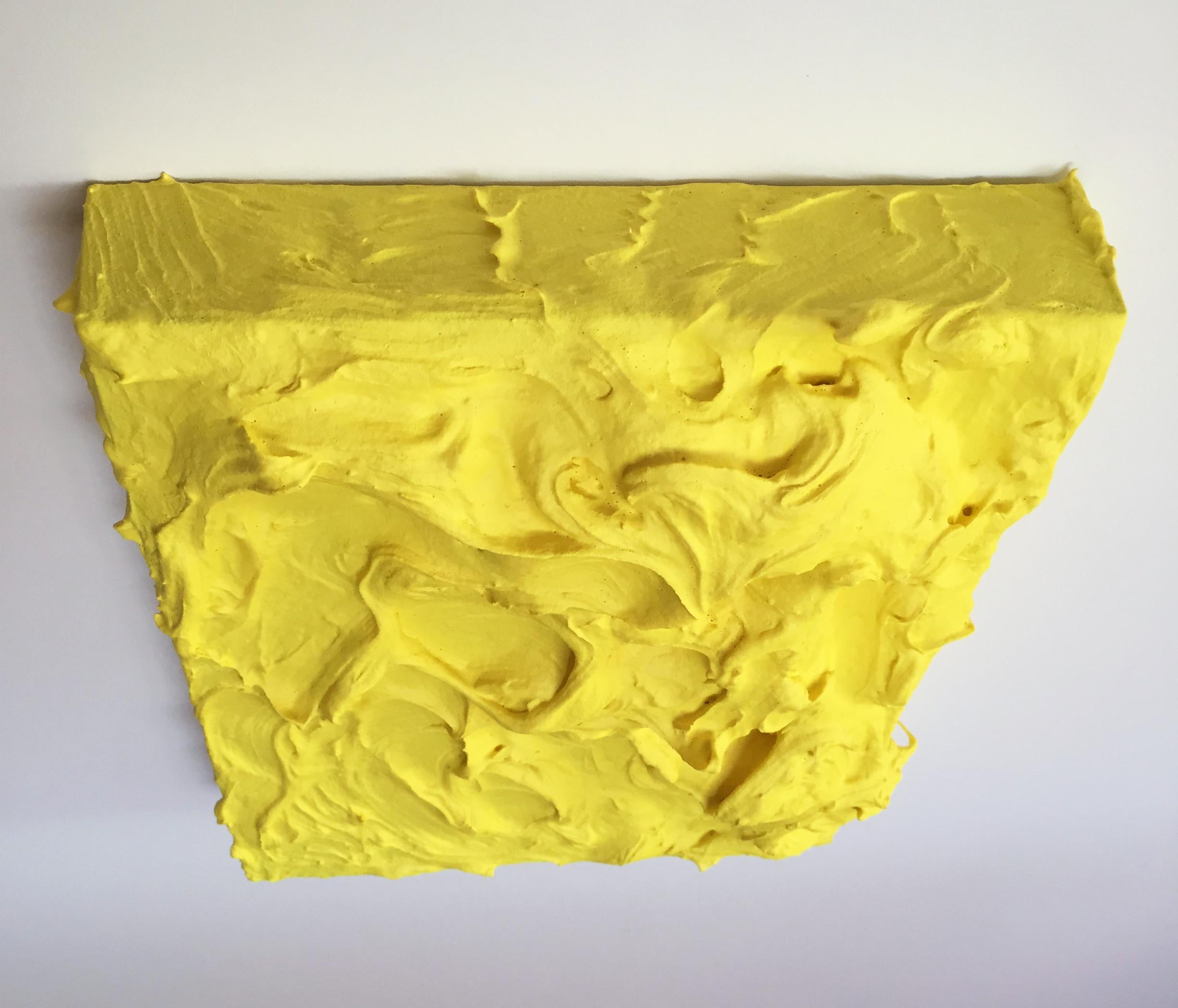 Lemon Yellow Excess (impasto texture thick small painting salon hanging bold  - Pop Art Sculpture by Chloe Hedden
