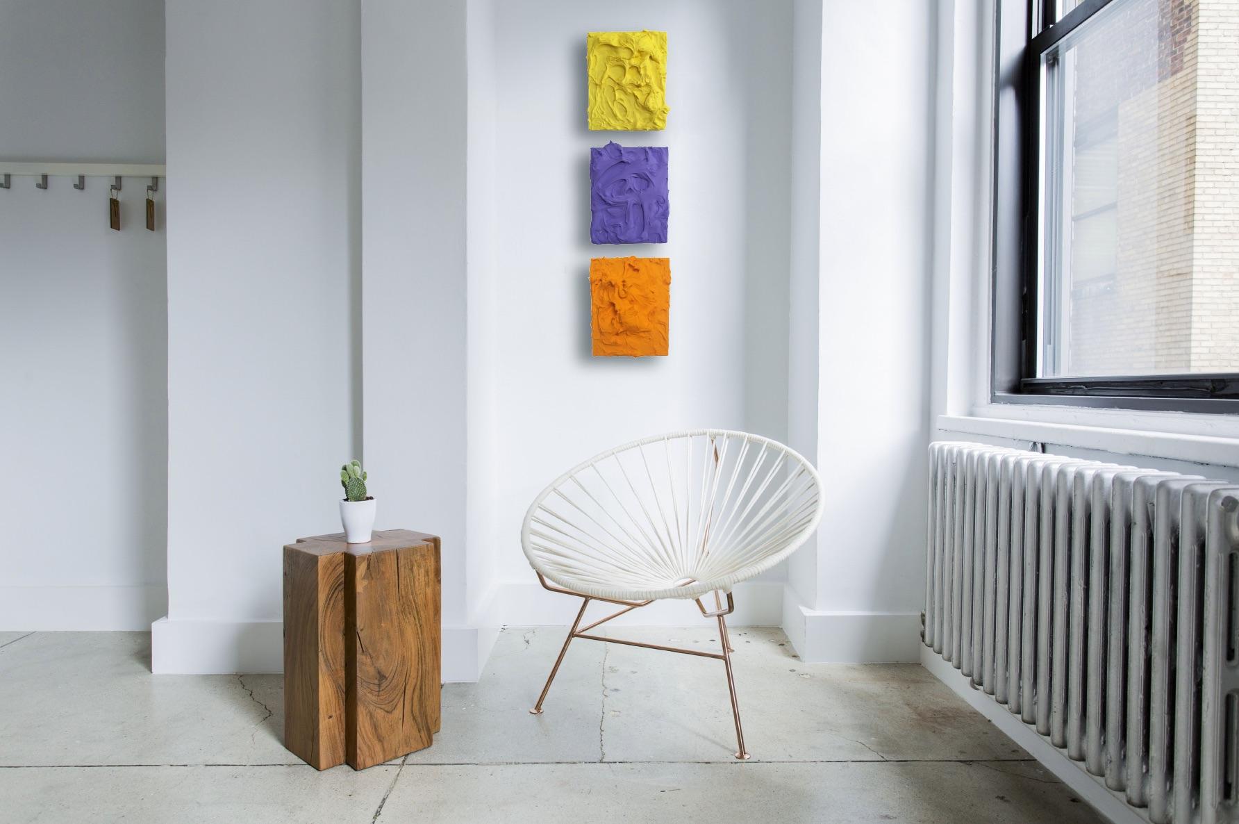 Lemon Yellow Excess (impasto texture thick small painting salon hanging bold  - Sculpture by Chloe Hedden