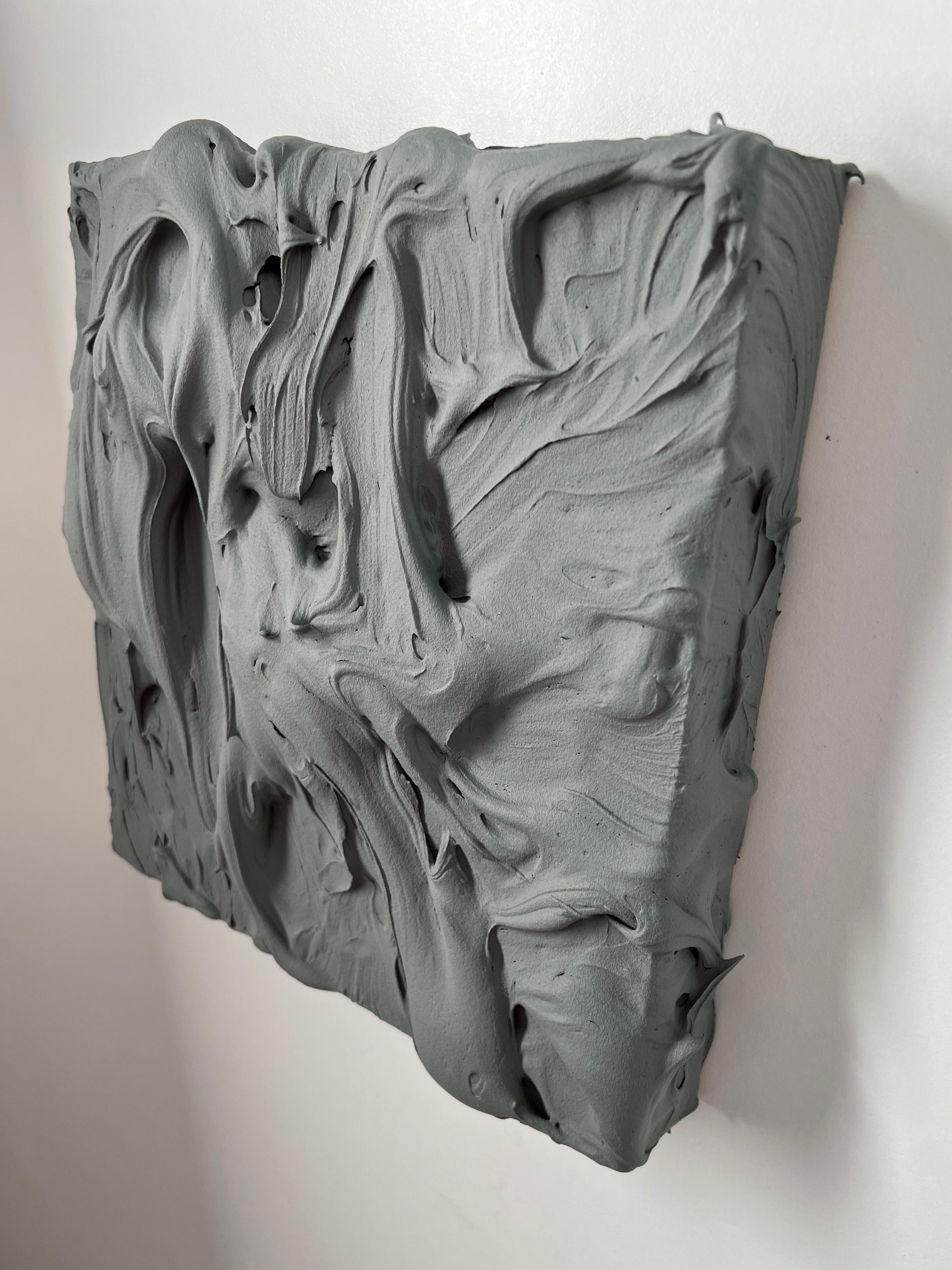 Light Grey Excess (impasto thick painting monochrome pop art square design) - Pop Art Sculpture by Chloe Hedden