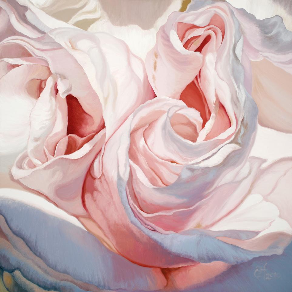 Chloe Hedden Still-Life Painting - Maman Cochet 2 (floral painting, realist, rose, flower, oil painting, canvas)