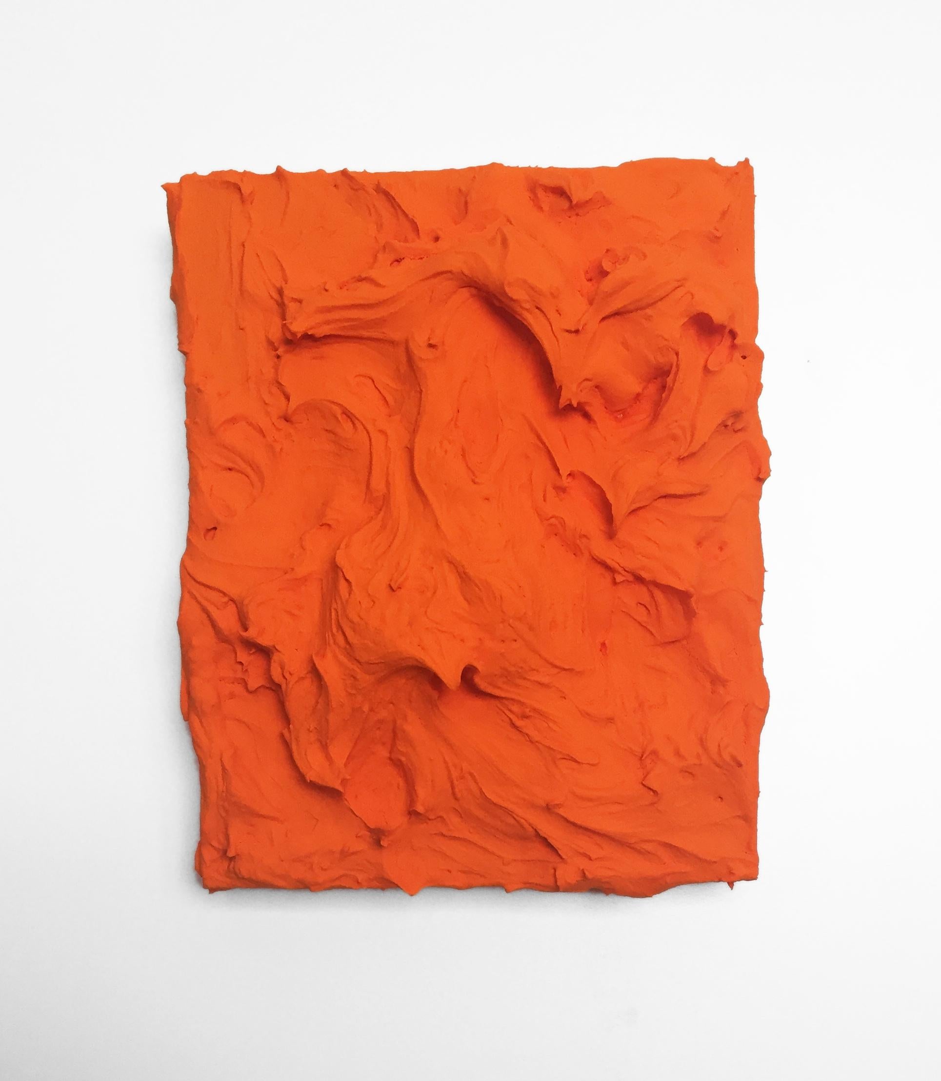 Chloe Hedden Abstract Sculpture - Mandarin Excess (impasto texture thick small painting salon hanging bold orange