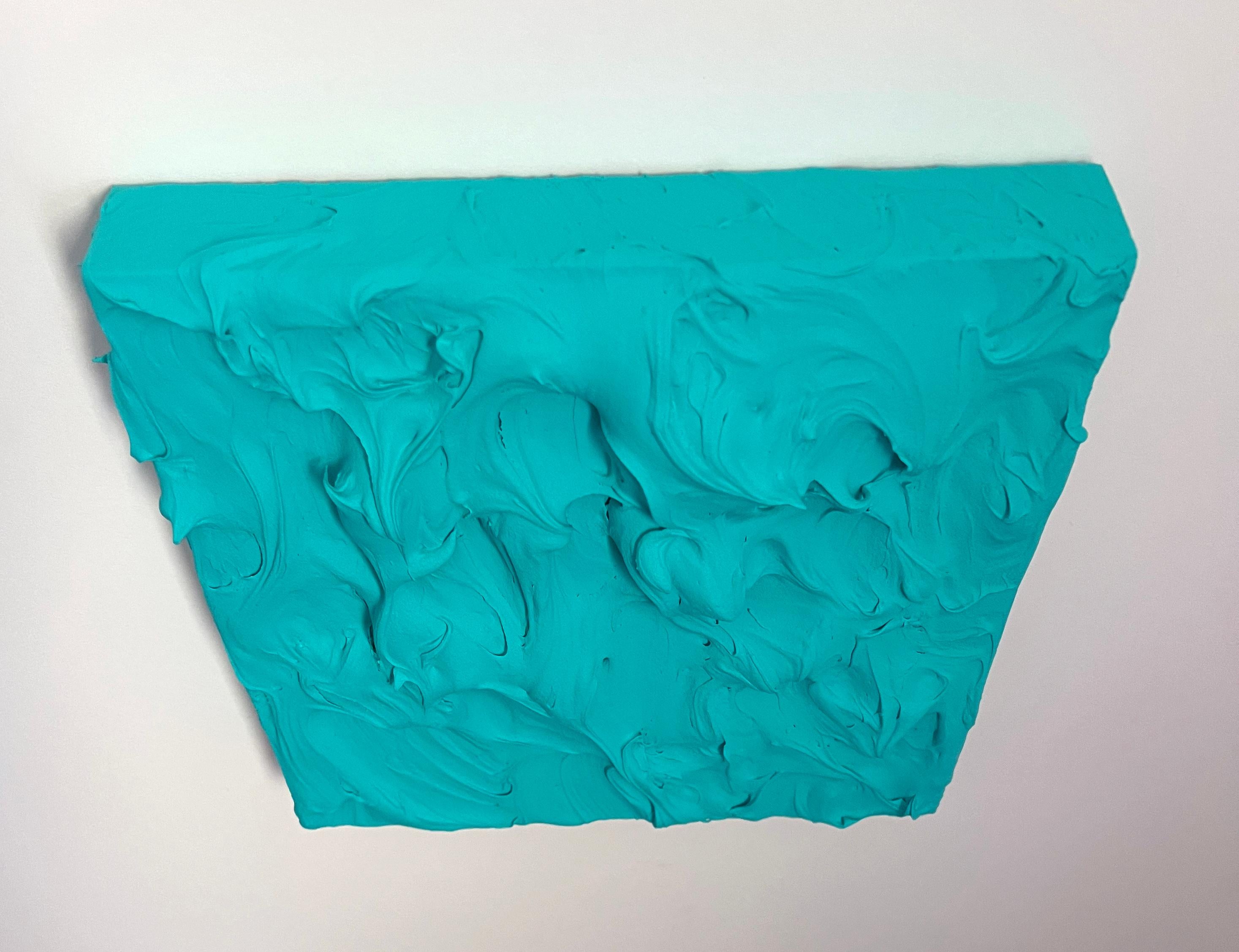 Mint Excess 2 (pittura a impasto spesso blu verde con disegno quadrato Aqua pop) - Abstract Sculpture Marrone di Chloe Hedden