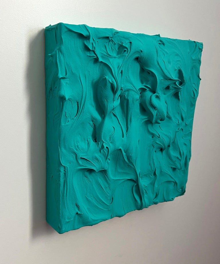Mint Excess 2 (thick impasto painting monochrome pop art square design) - Sculpture by Chloe Hedden