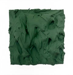 Olive Green Excess (thick impasto painting square monochrome pop design)