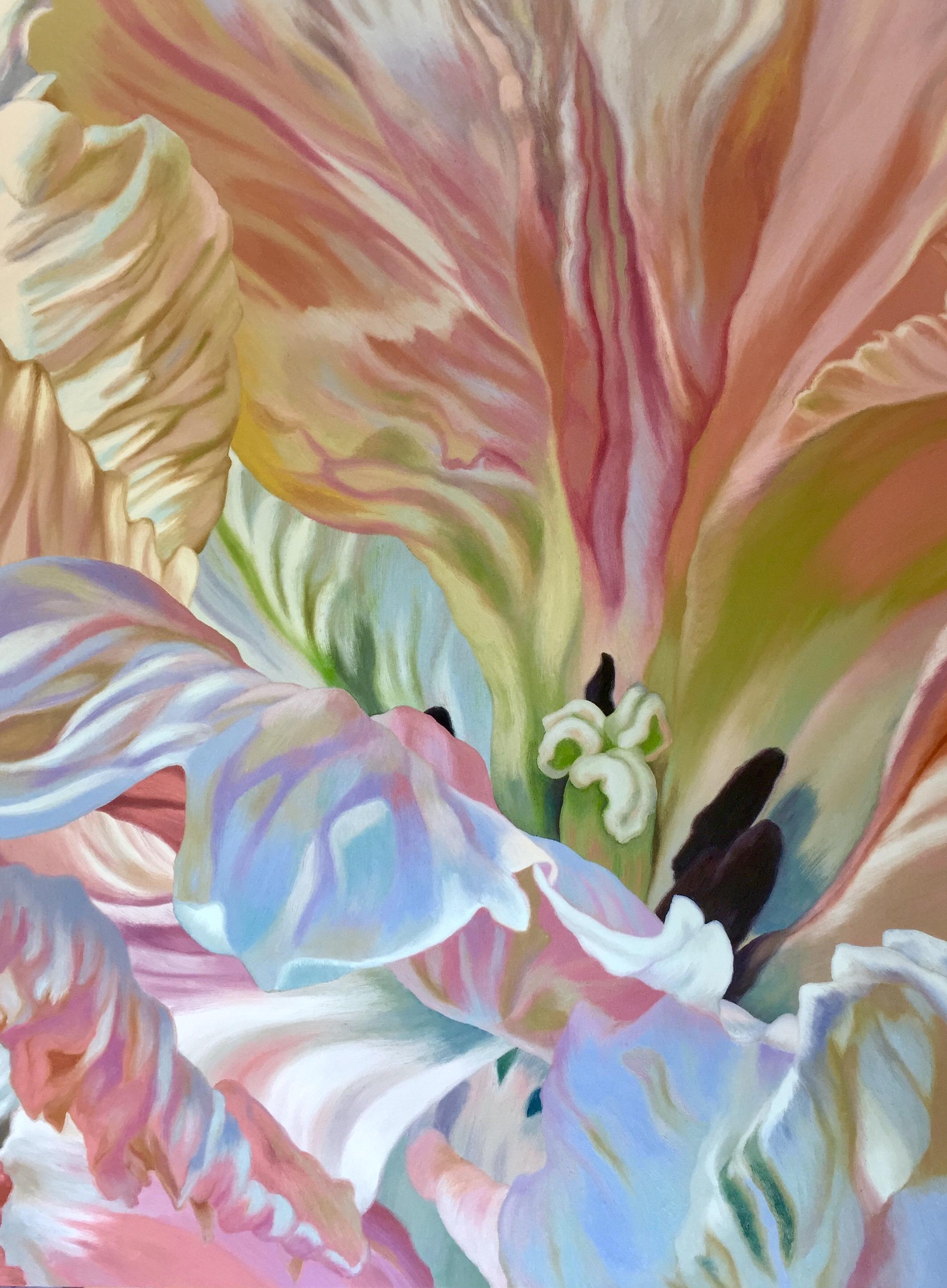 Chloe Hedden Still-Life Painting - Parrot Tulip 2 (floral painting, realist, pastels, flower, oil painting, canvas)