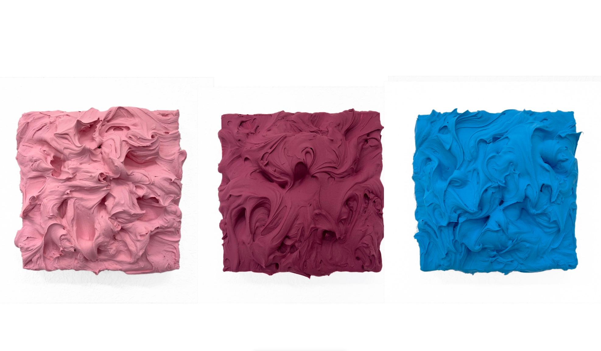 Persian Rose, Dark Plum and Manganese Blue Excess Trio (texture thick  paint)