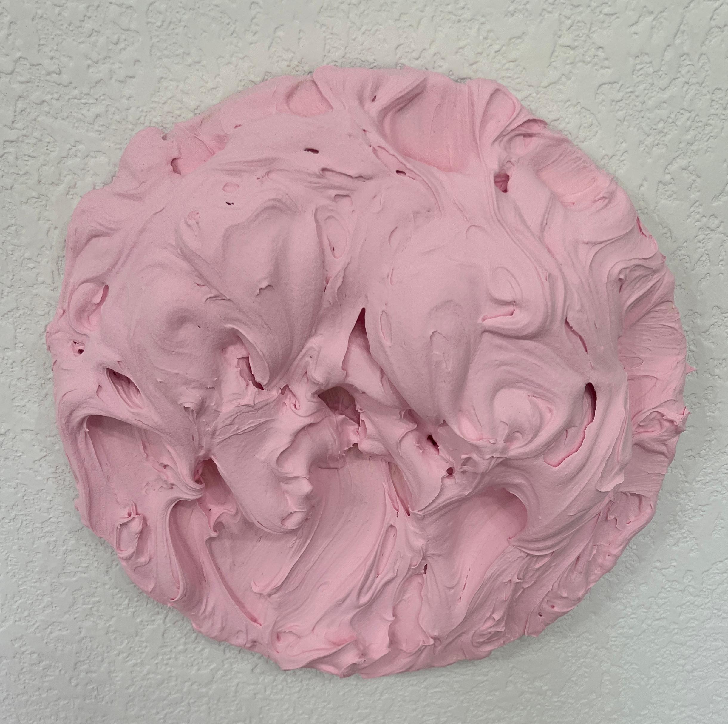 Exceso de glaseado rosa (pintura con impasto rosa grueso diseño pop monocromo cuadrado) en venta 1