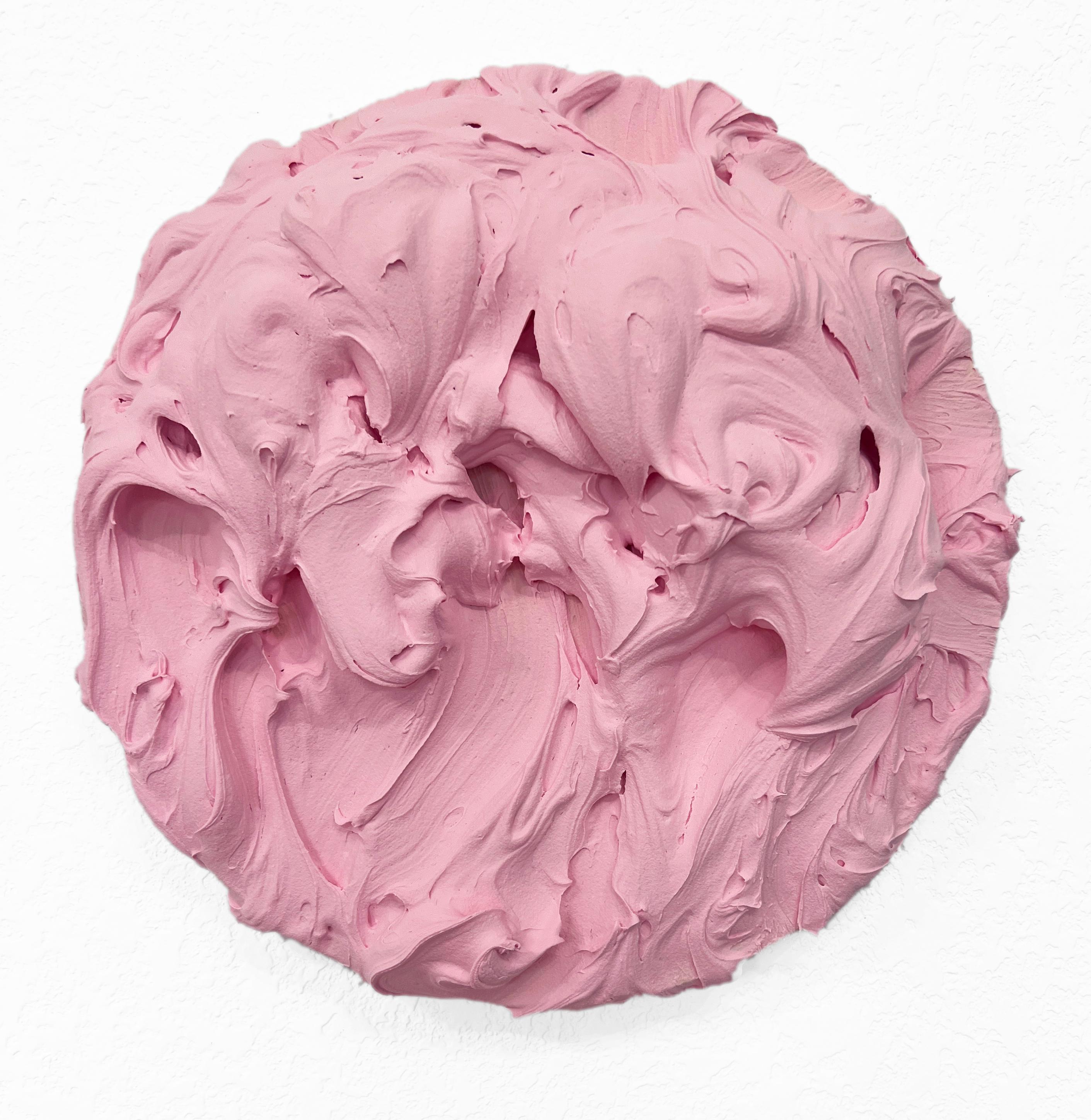 Abstract Sculpture de Chloe Hedden - Exceso de glaseado rosa (pintura con impasto rosa grueso diseño pop monocromo cuadrado)
