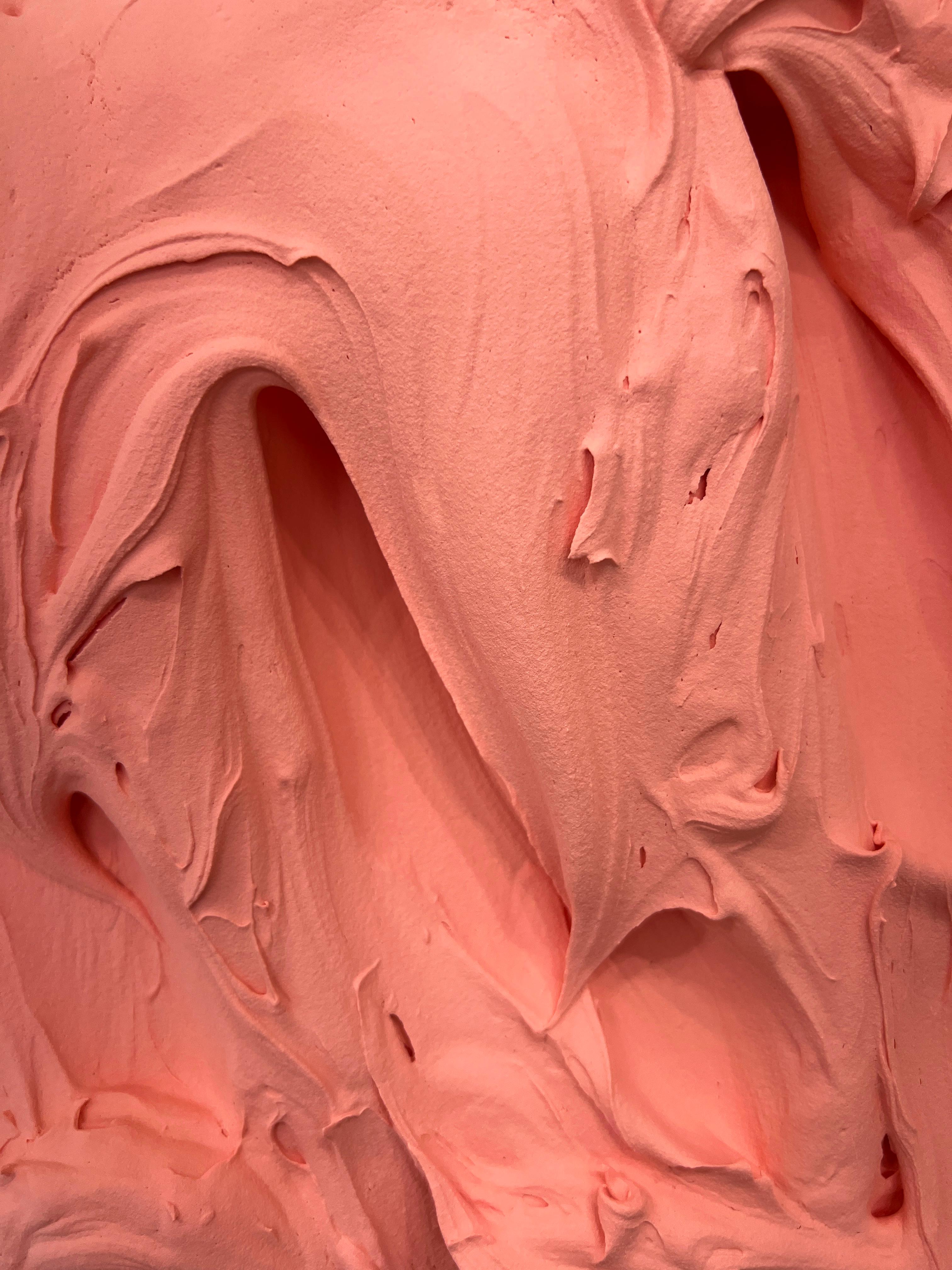 Pretty Peach Excess (pittura a impasto rosa spesso che dipinge un disegno pop monocromatico quadrato) - Sculpture Pop Art di Chloe Hedden